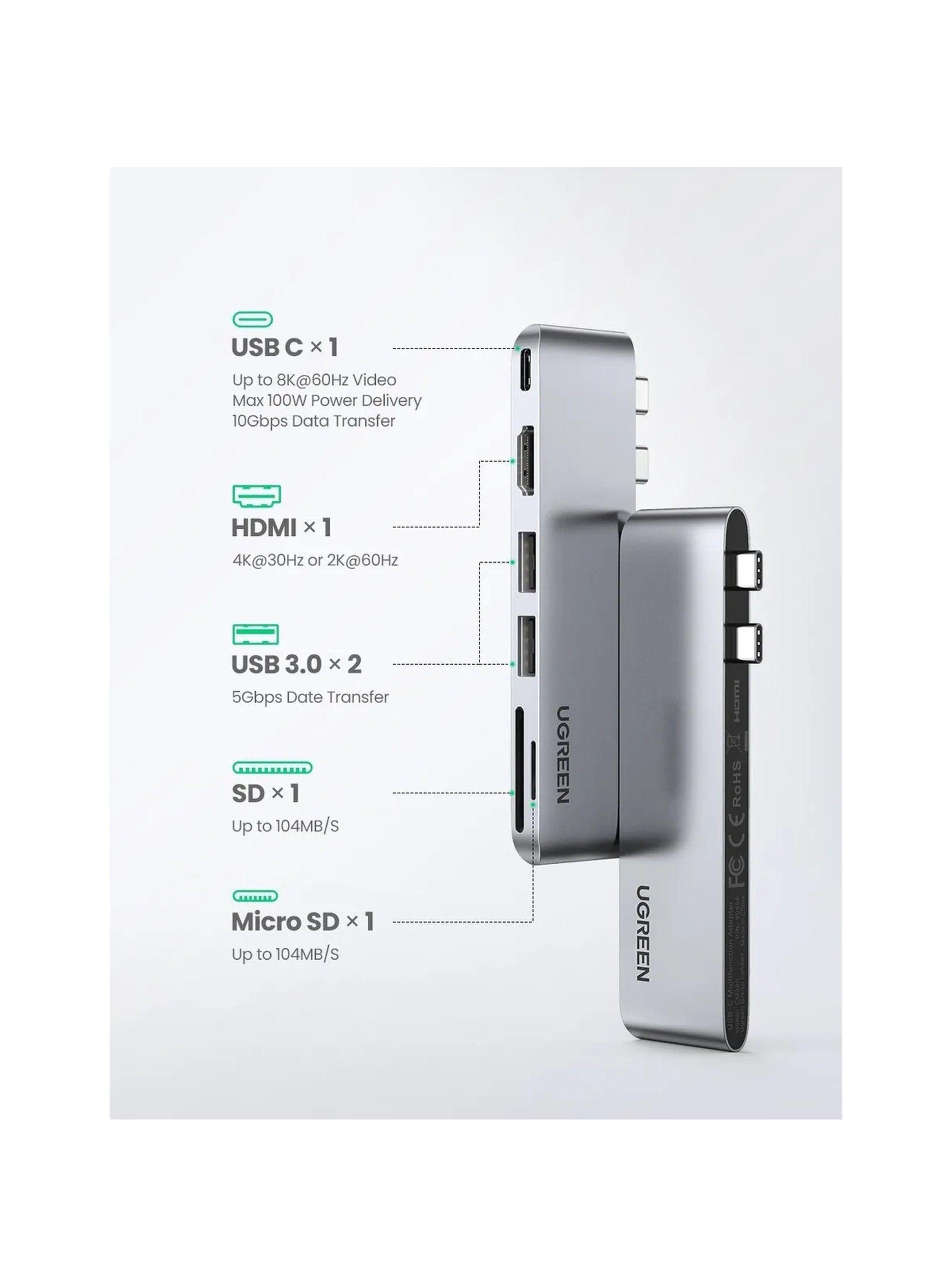 Hub USB-C 6-en-1 HDMI Thunderbolt 3 SD MicroSD USB 3.0-6