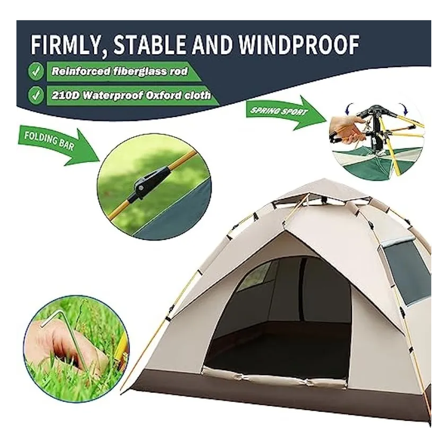 Carpa Automática Impermeable 2-3 Personas Portátil Tela Oxford-3