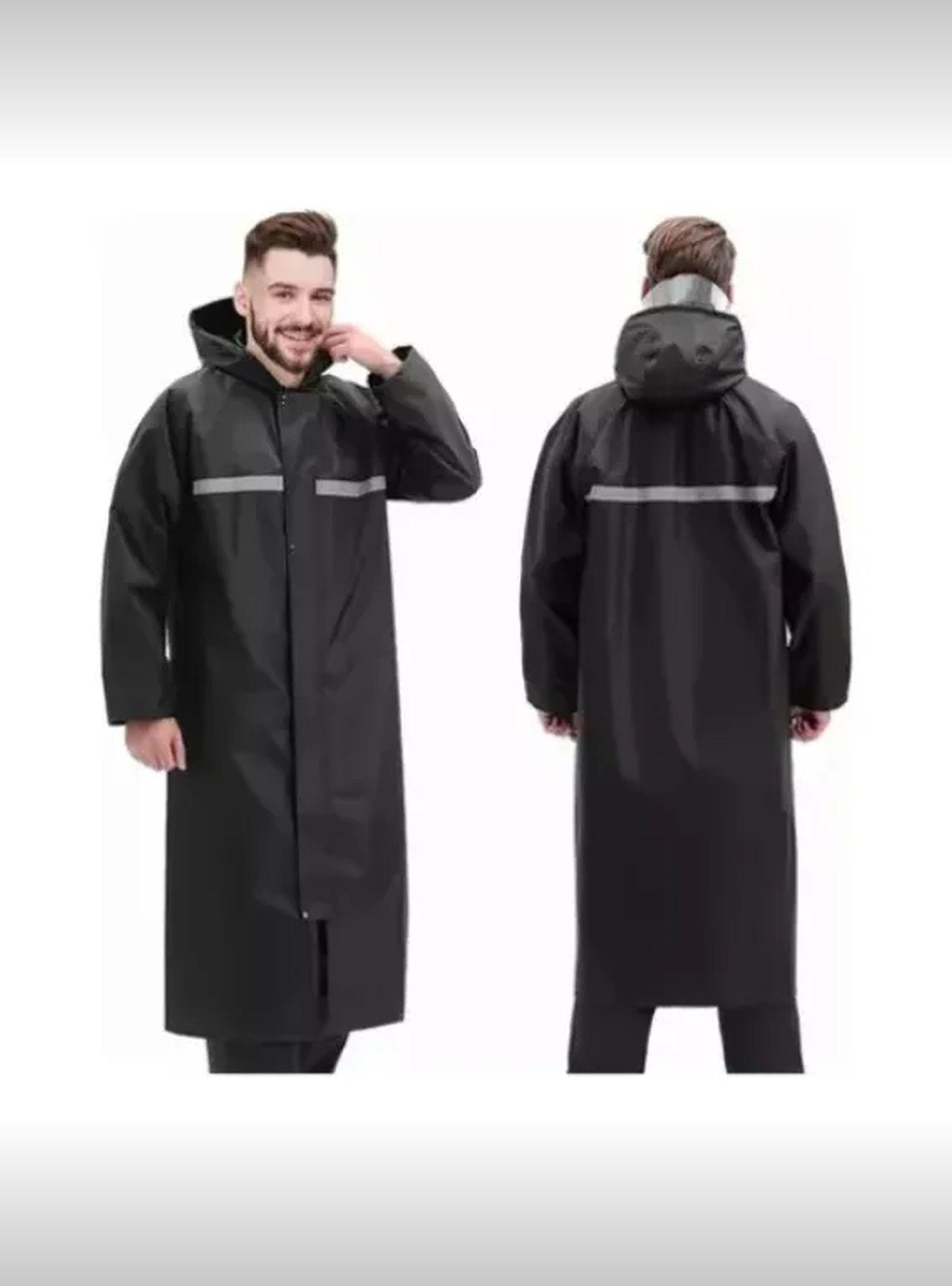 Abrigo Impermeable Largo con Capucha Reflectante Unisex Negro-2