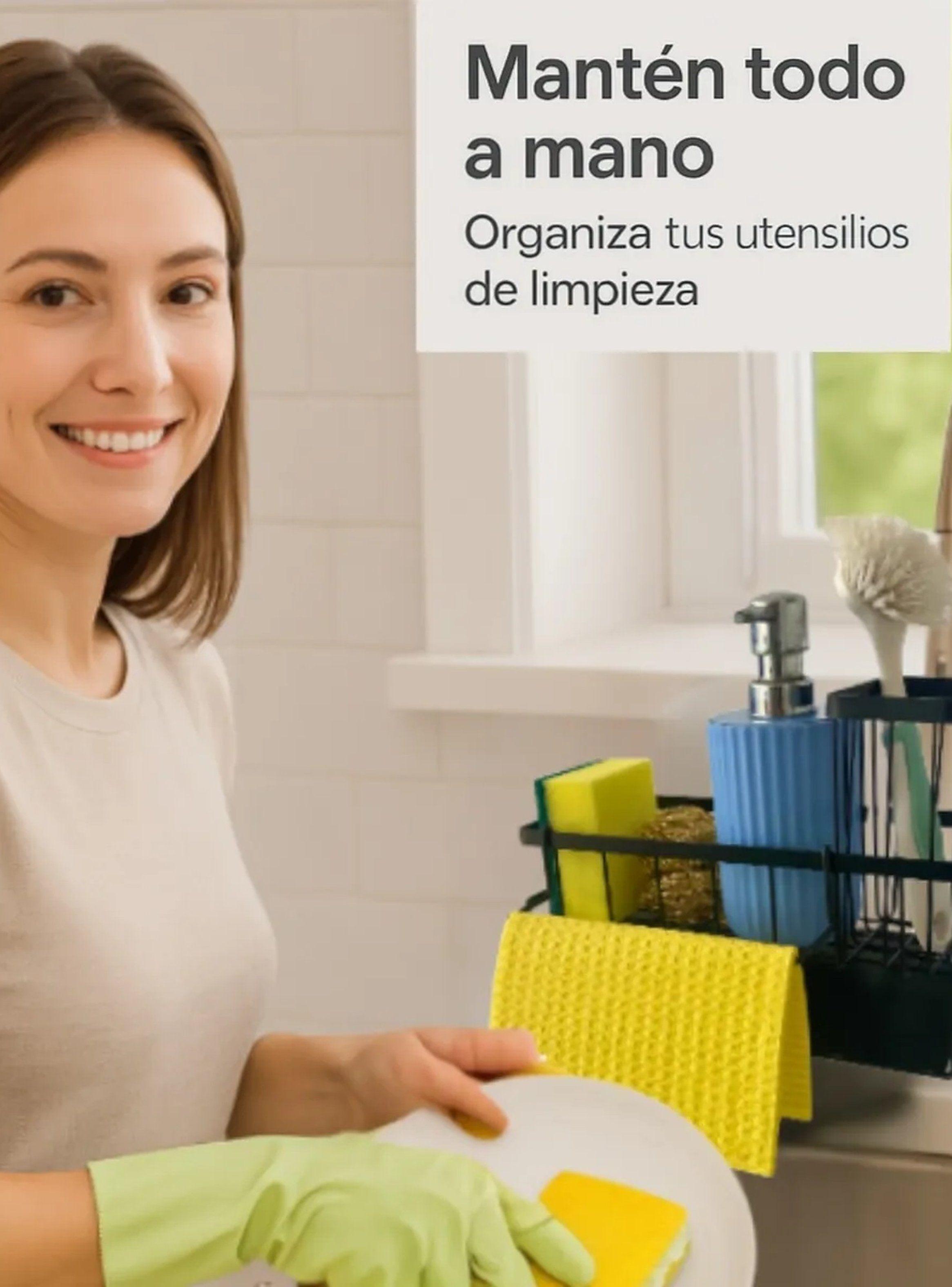 Organizador De Utensilios De Limpieza De Cocina Negro Plástico Resistente-2