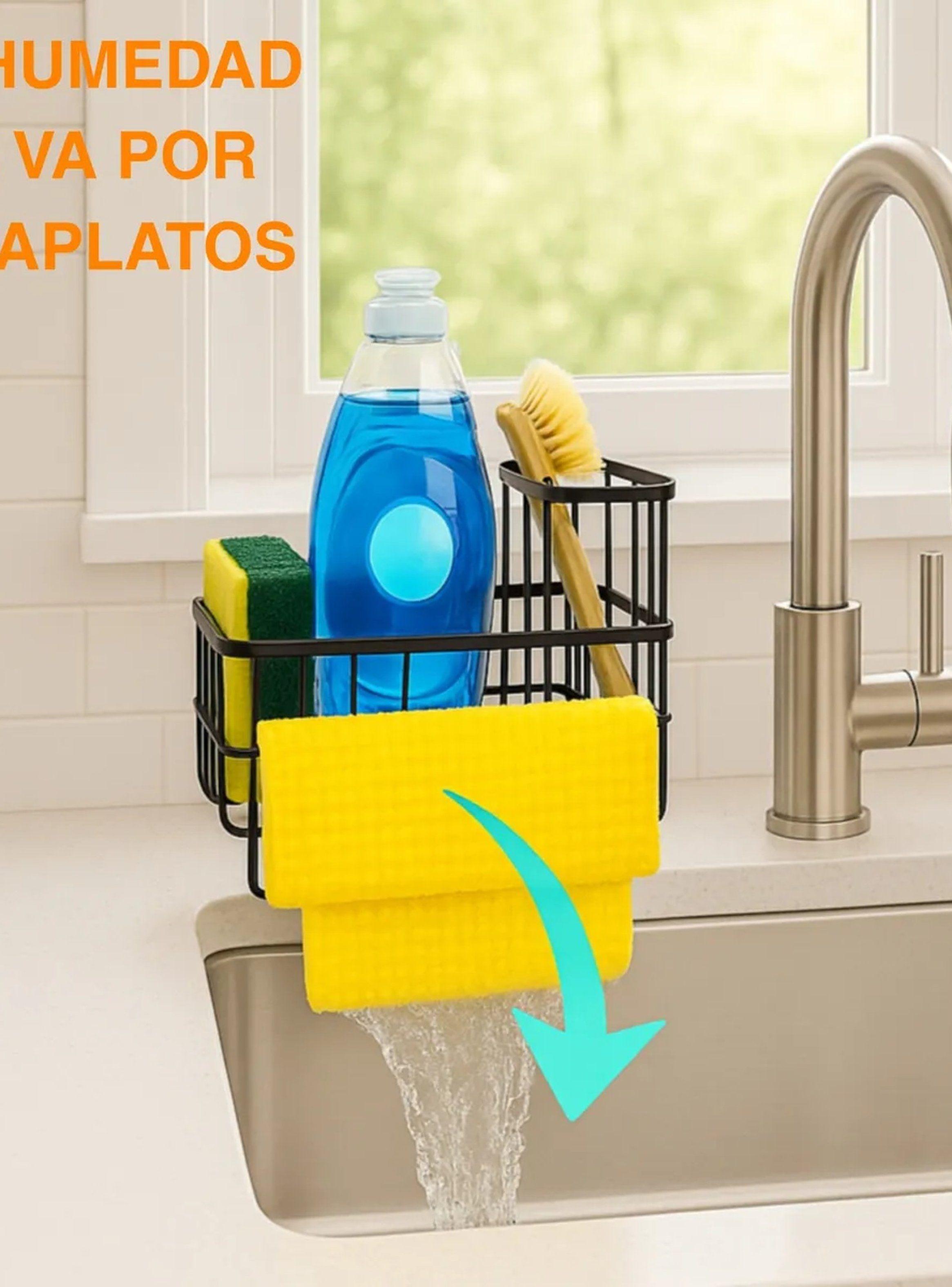 Organizador De Utensilios De Limpieza De Cocina Negro Plástico Resistente-3