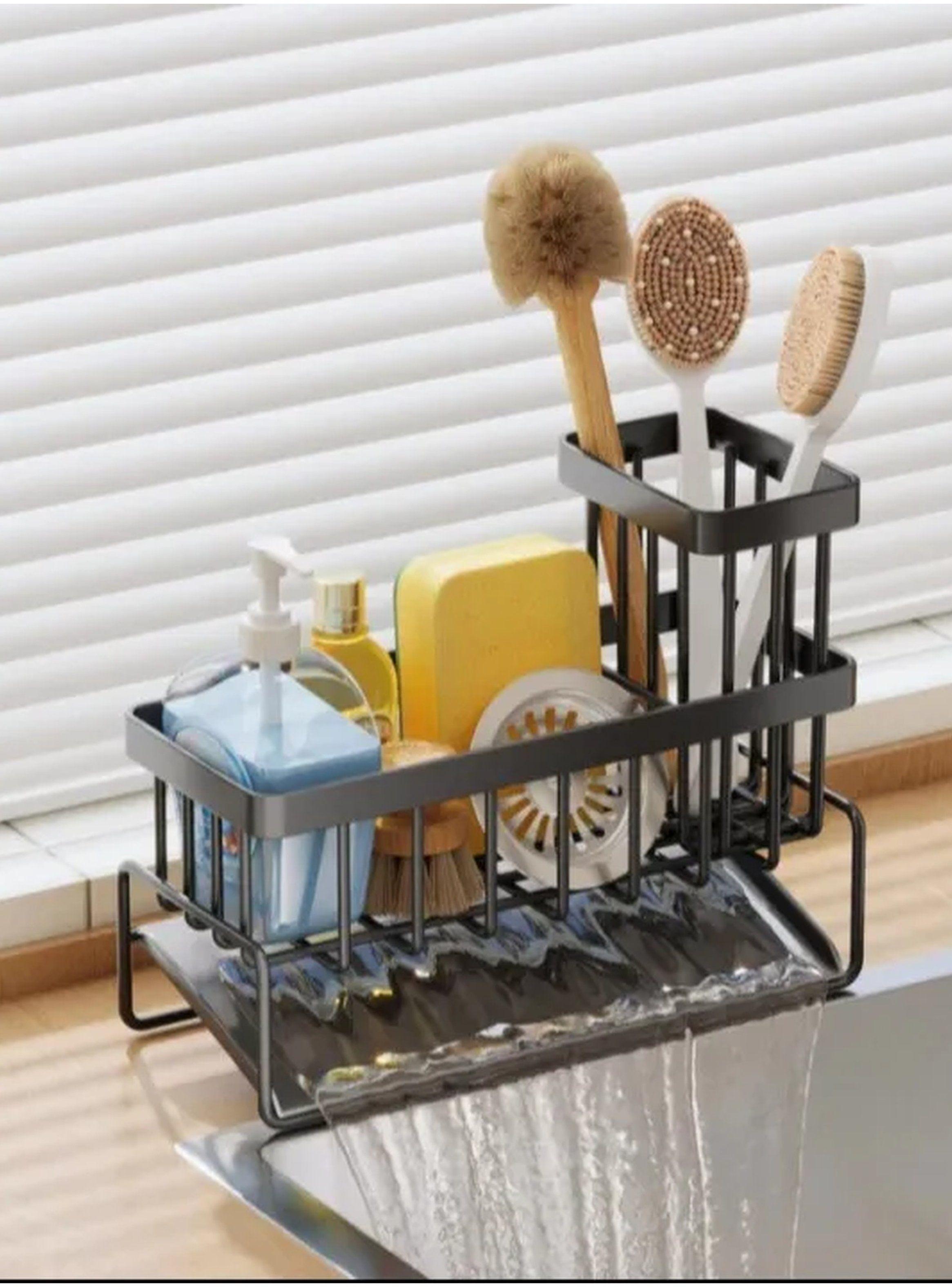 Organizador De Utensilios De Limpieza De Cocina Negro Plástico Resistente-6