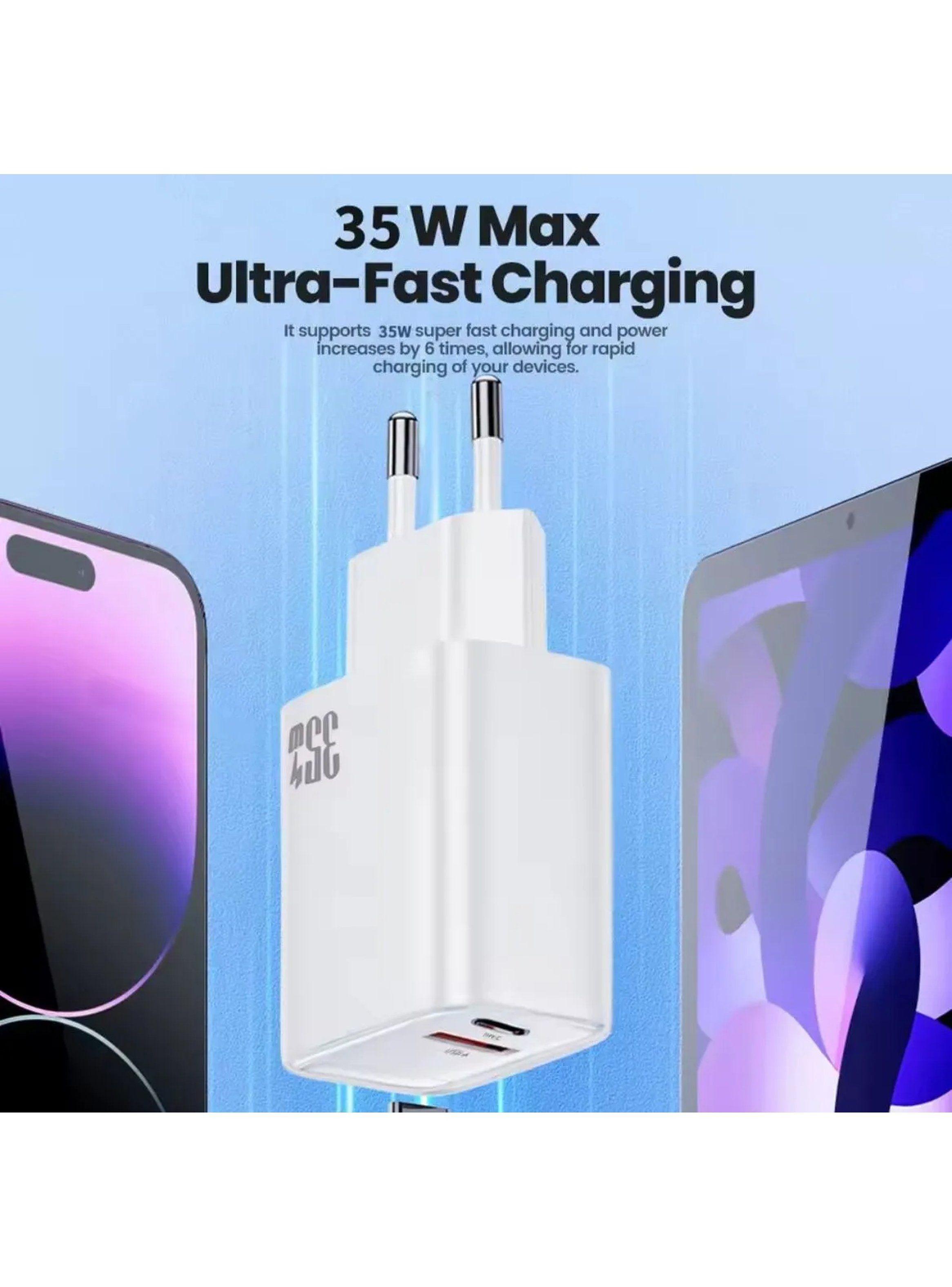 Cargador de Pared Dual USB-C y USB-A 35W Blanco-5