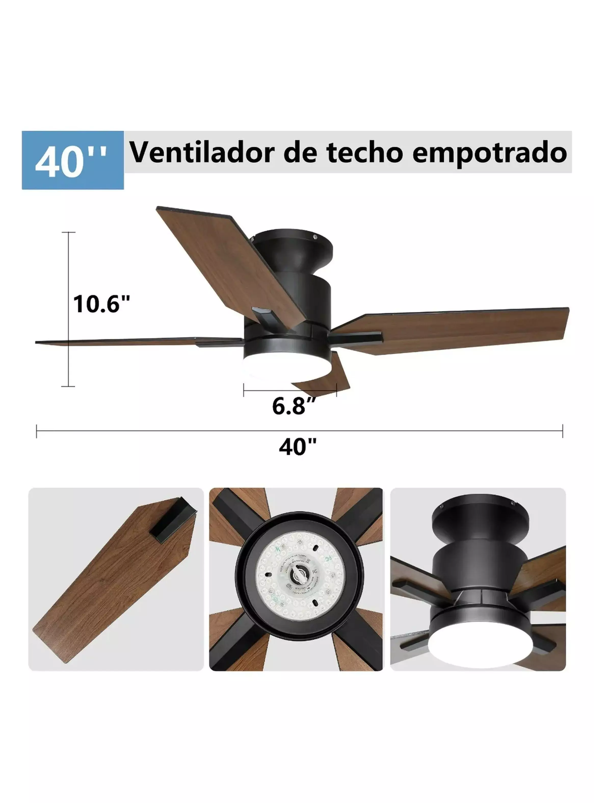Ventilador De Techo Empotrado 40'' Luces Ajustables 3 Colores-1