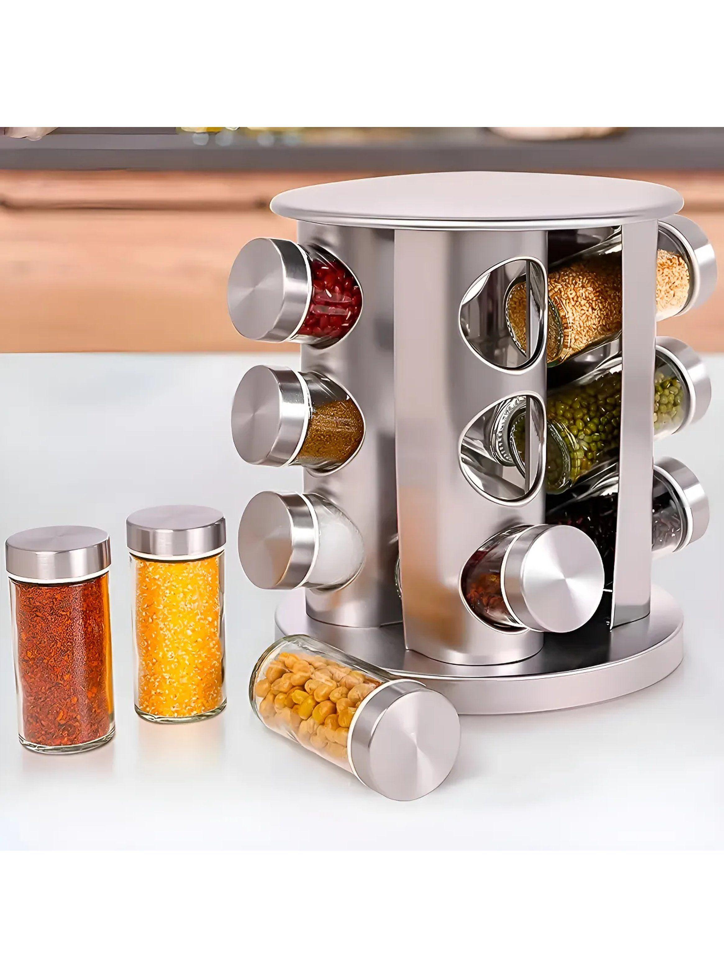 Organizador de Especias Giratorio Acero Inoxidable 360º 12 Frascos-8