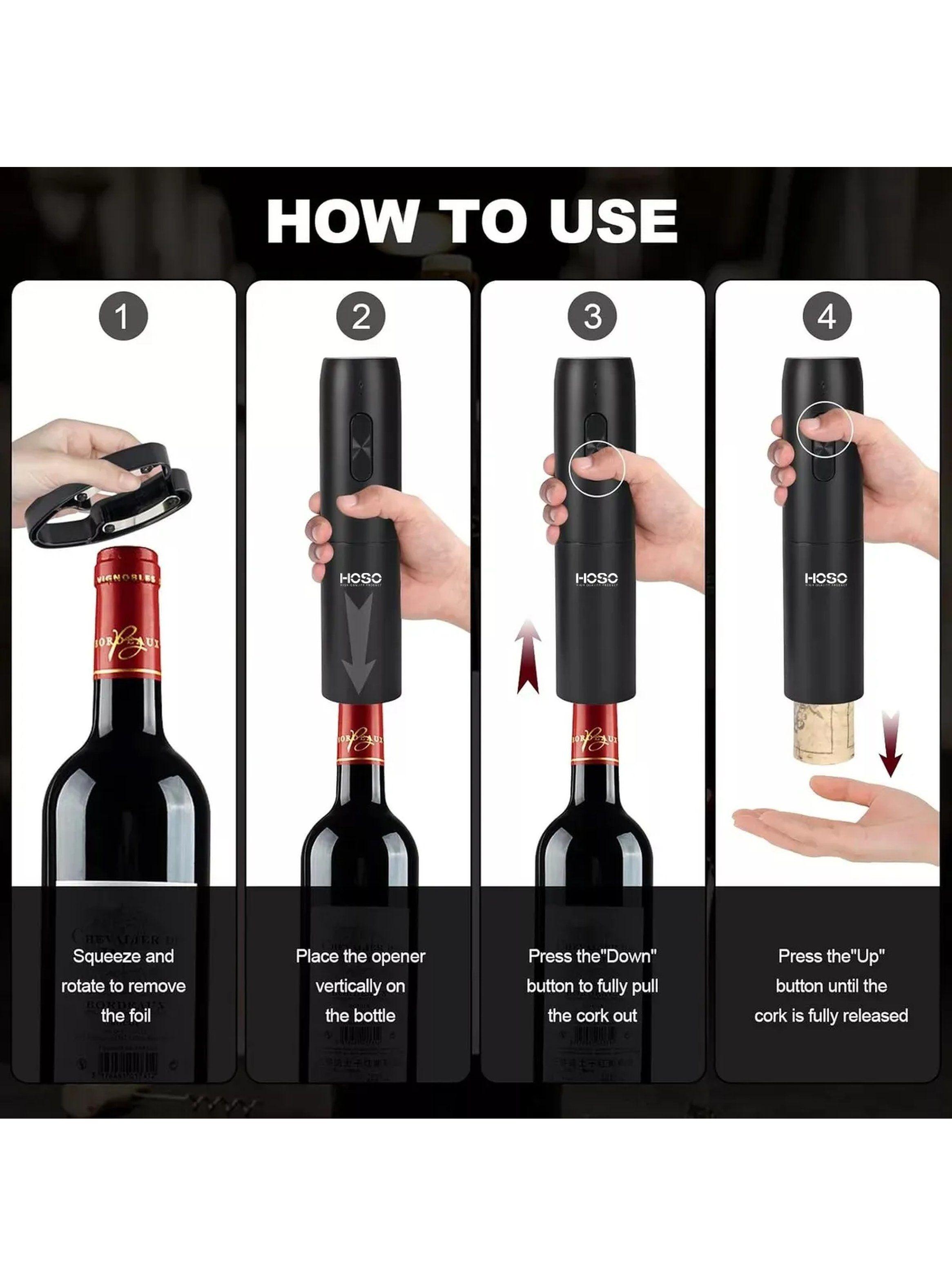 Sacacorchos Eléctrico Con Base Recargable Accesorios Negros-2