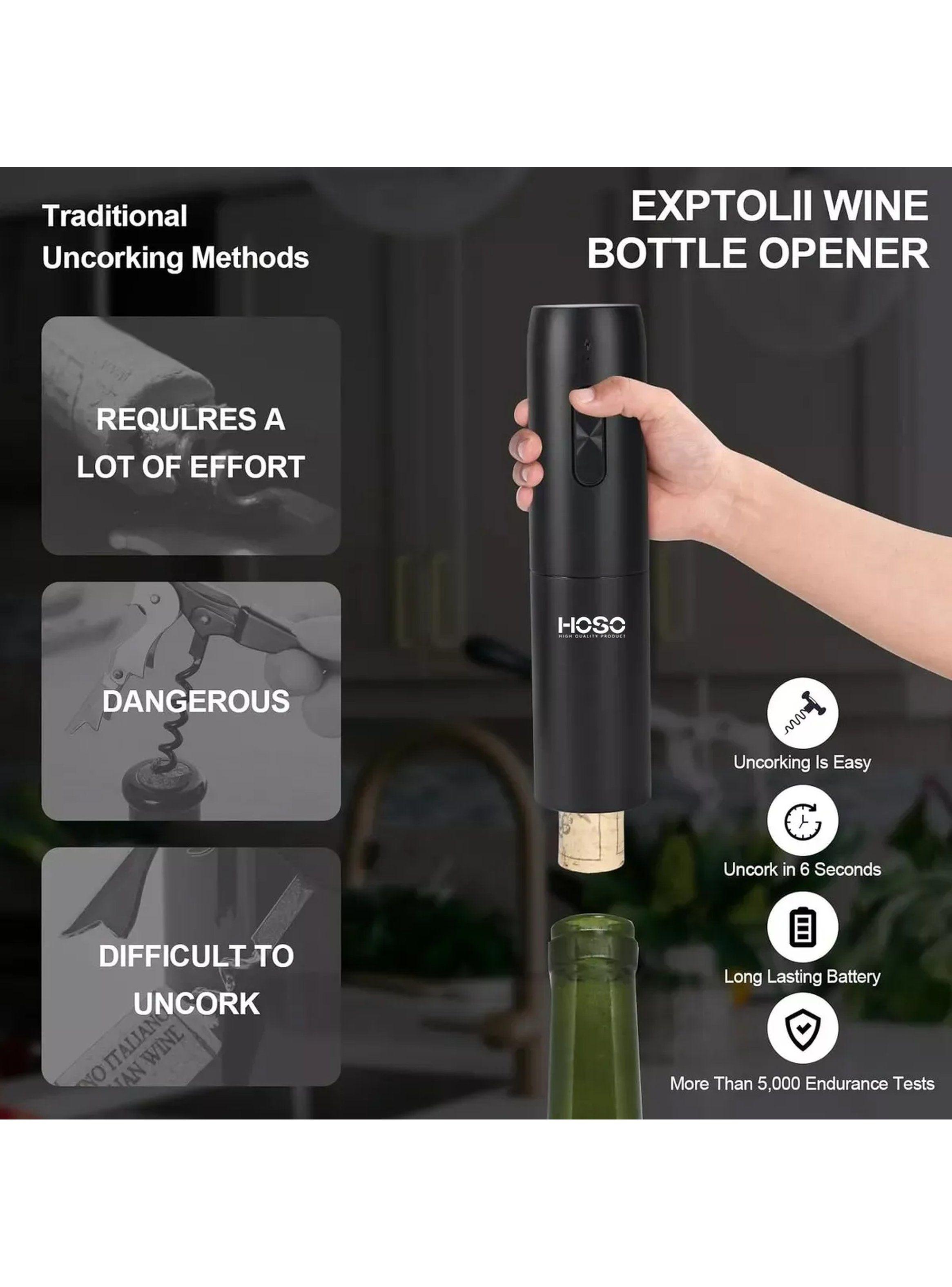 Sacacorchos Eléctrico Con Base Recargable Accesorios Negros-4