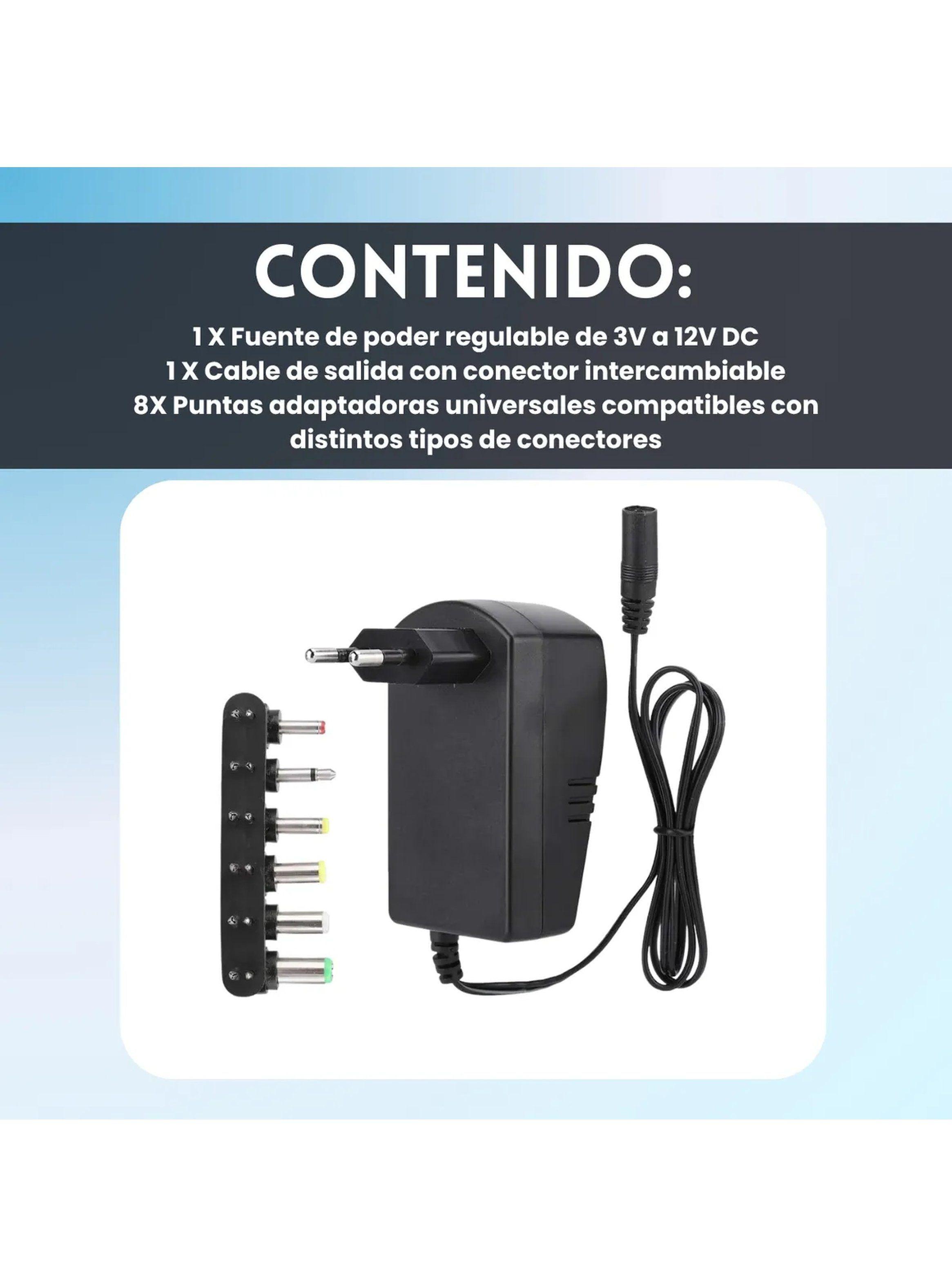 Cargador Universal Ajustable 3V-12V Salida Con Conector Intercambiable Y 8 Adaptadores-1