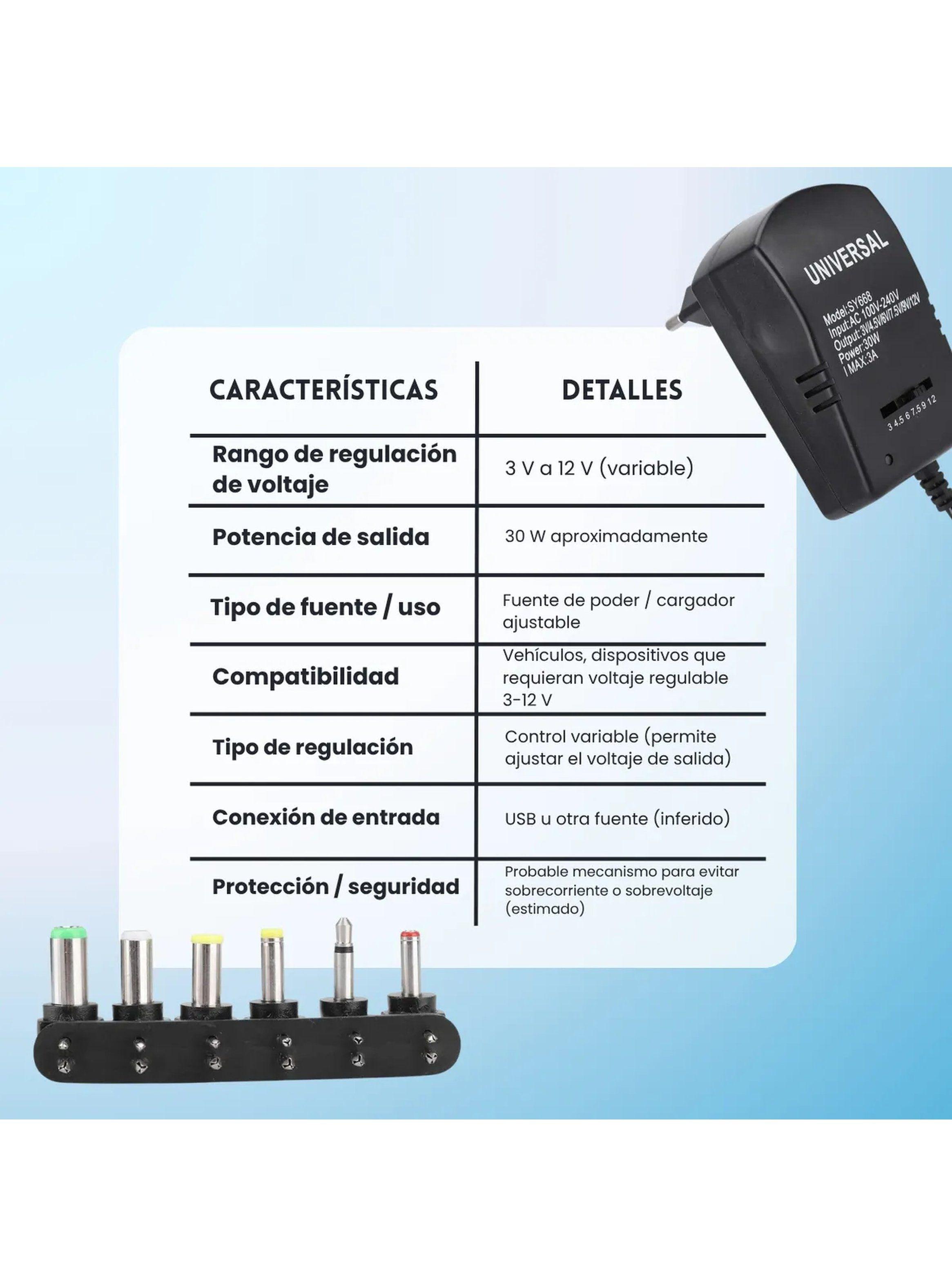 Cargador Universal Ajustable 3V-12V Salida Con Conector Intercambiable Y 8 Adaptadores-2