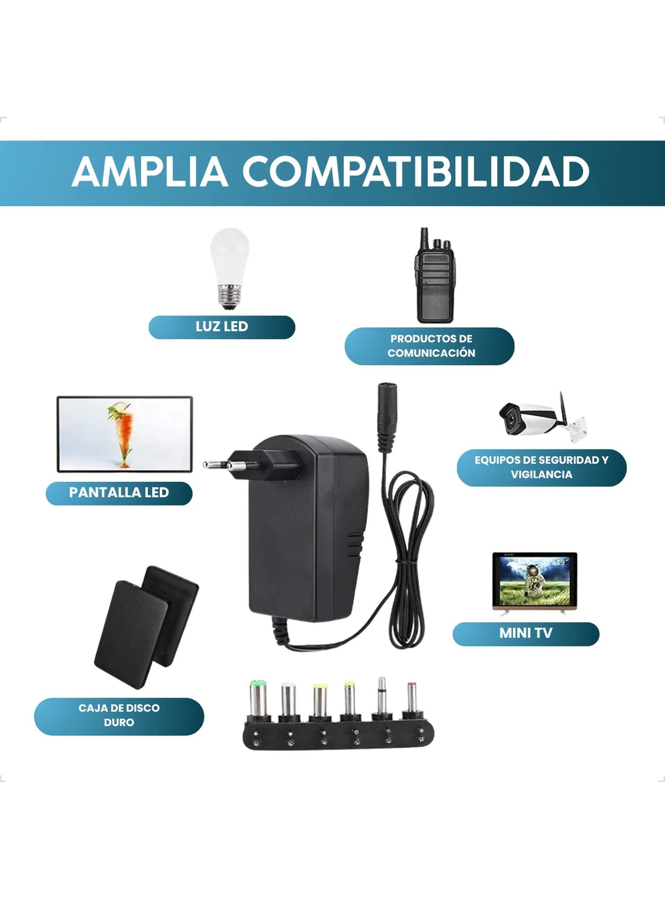Cargador Universal Ajustable 3V-12V Salida Con Conector Intercambiable Y 8 Adaptadores-6