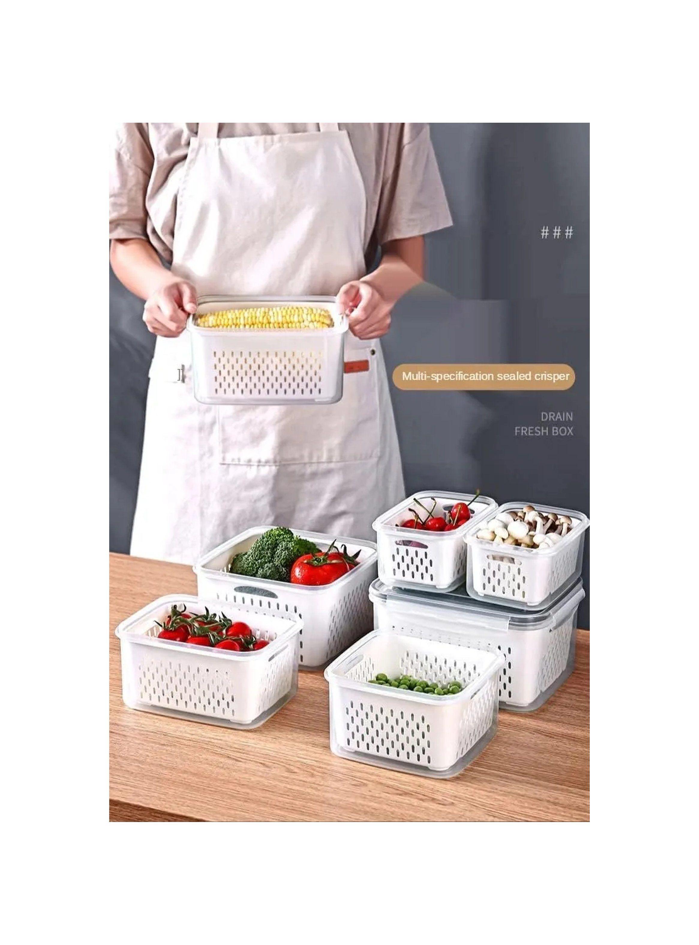 Recipientes de Almacenamiento Plástico con Tapa Hermética y Drenaje Multiuso-1