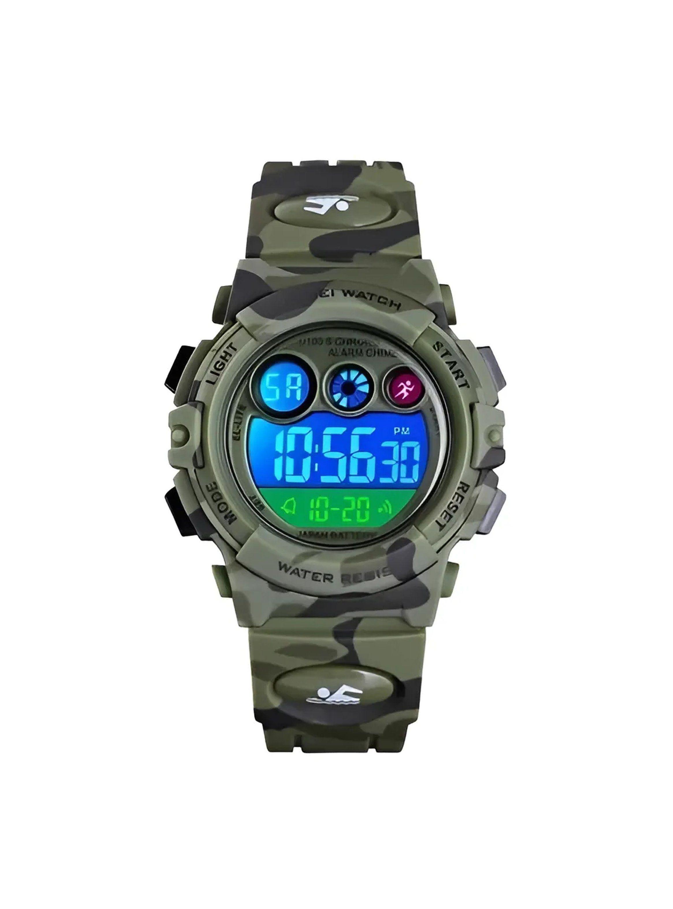 Reloj Deportivo Digital Resistente Al Agua Pantalla LED Camuflaje Verde ...