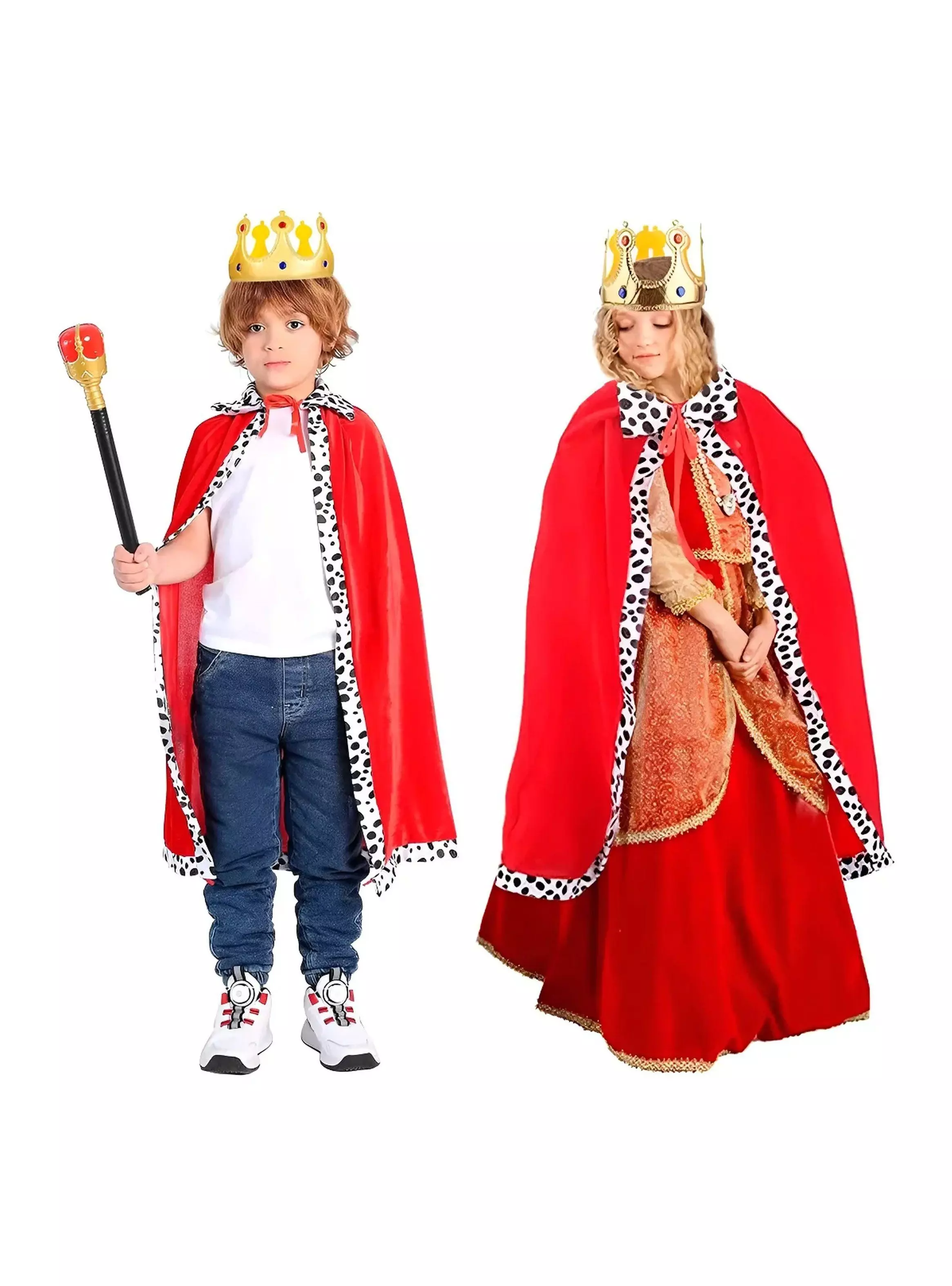 Set de Disfraz de Rey para Niños Capa Roja con Corona y Cetro-0