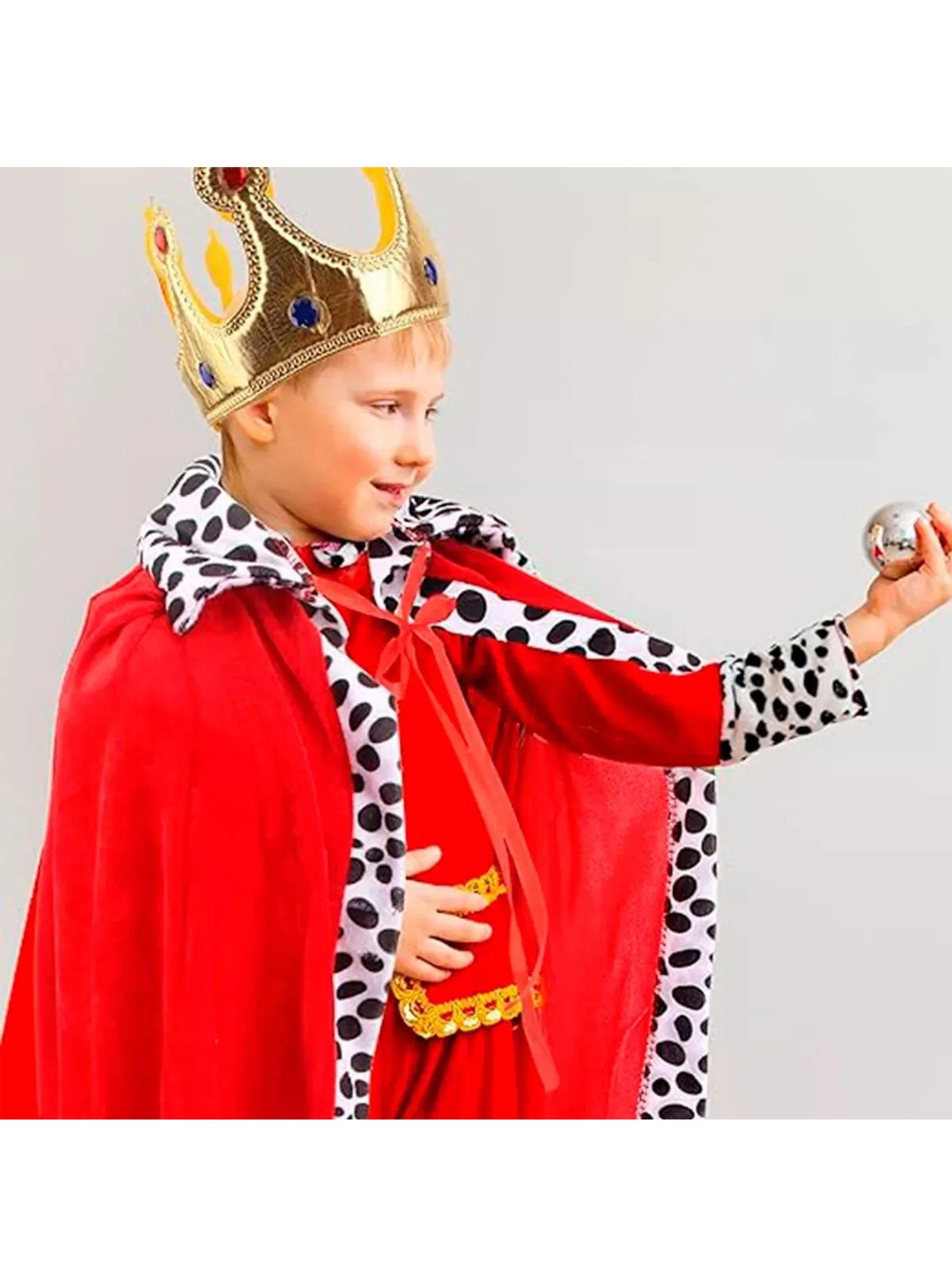 Set de Disfraz de Rey para Niños Capa Roja con Corona y Cetro-6