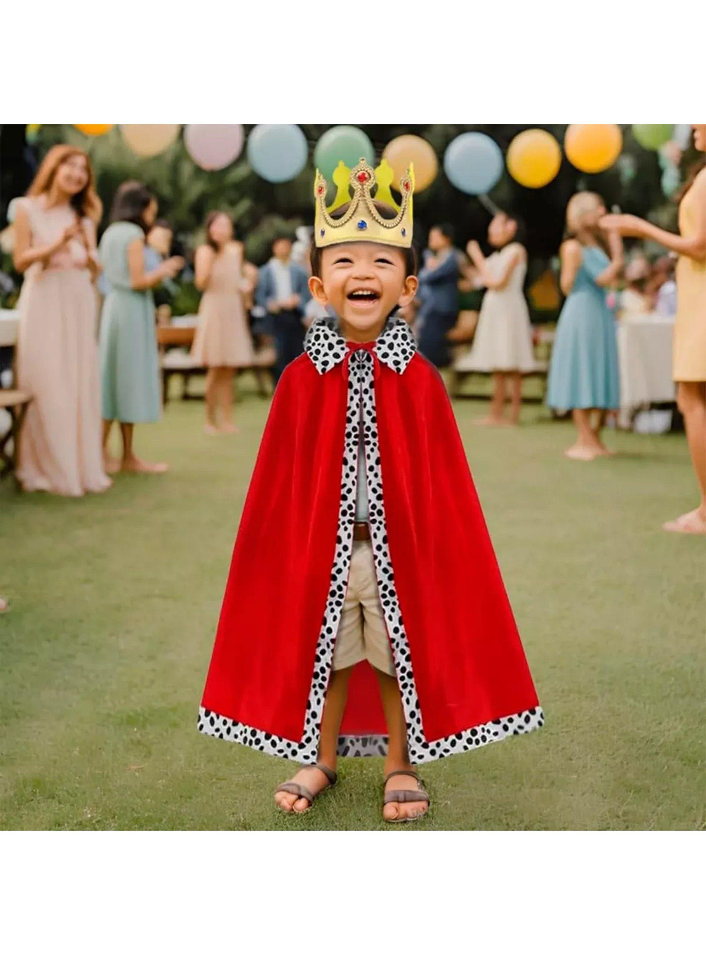 Set de Disfraz de Rey para Niños Capa Roja con Corona y Cetro-9