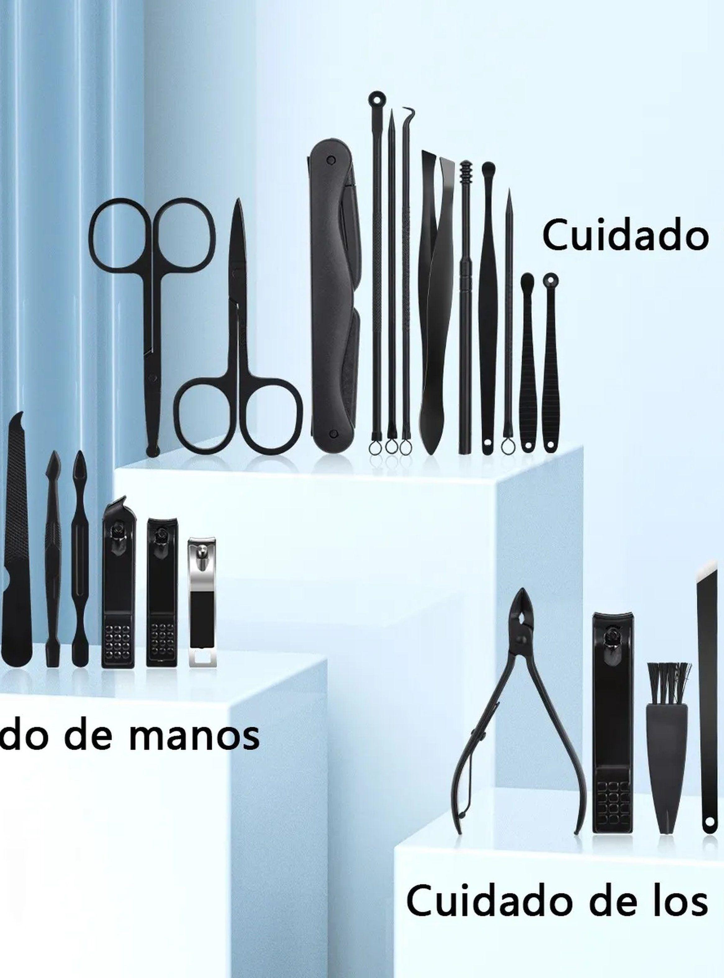 Set de Manicura y Pedicura Acero Inoxidable Negro 20 Piezas-3