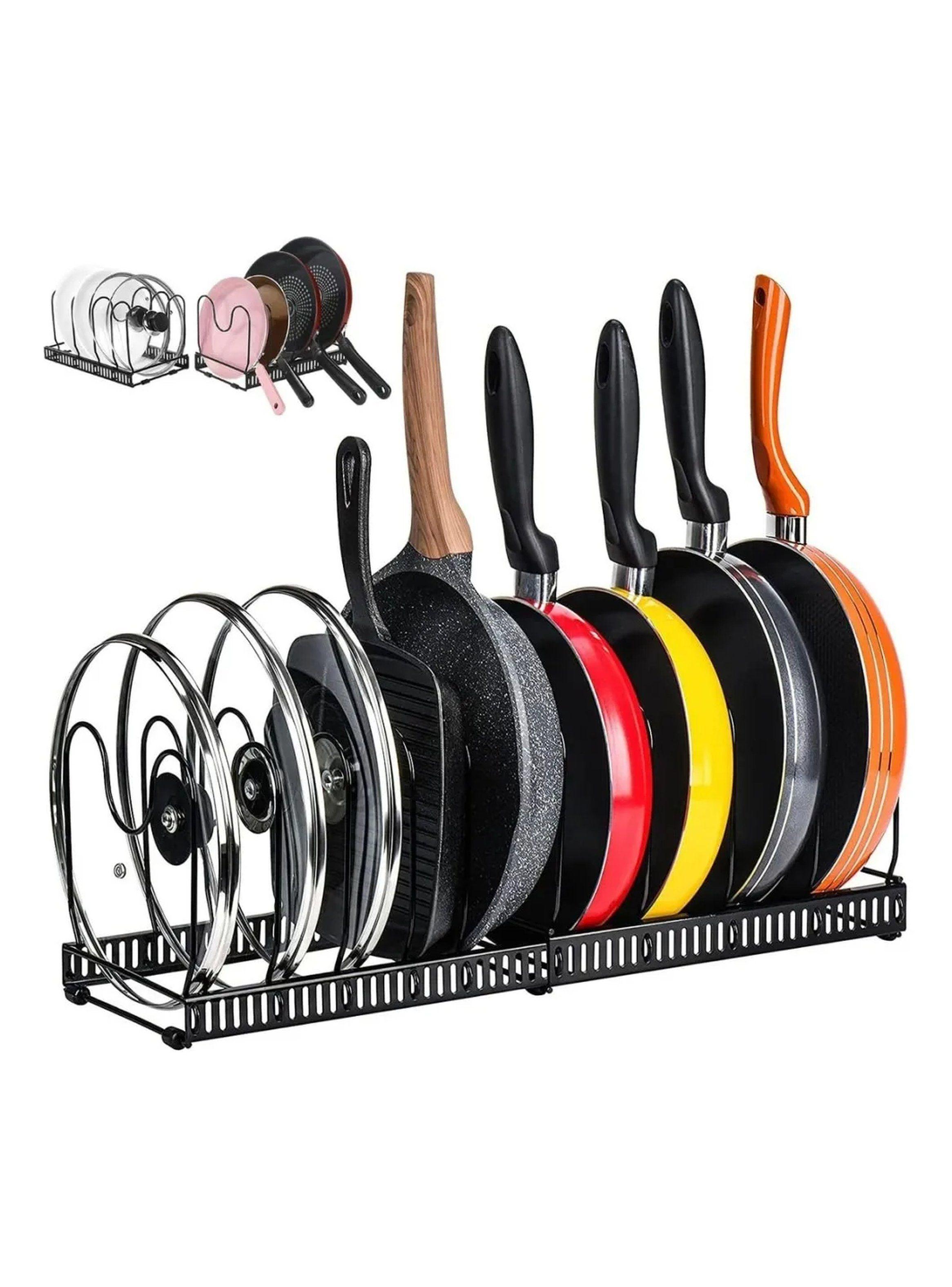 Organizador de Sartenes Expandible de Metal Negro Ajustable-0