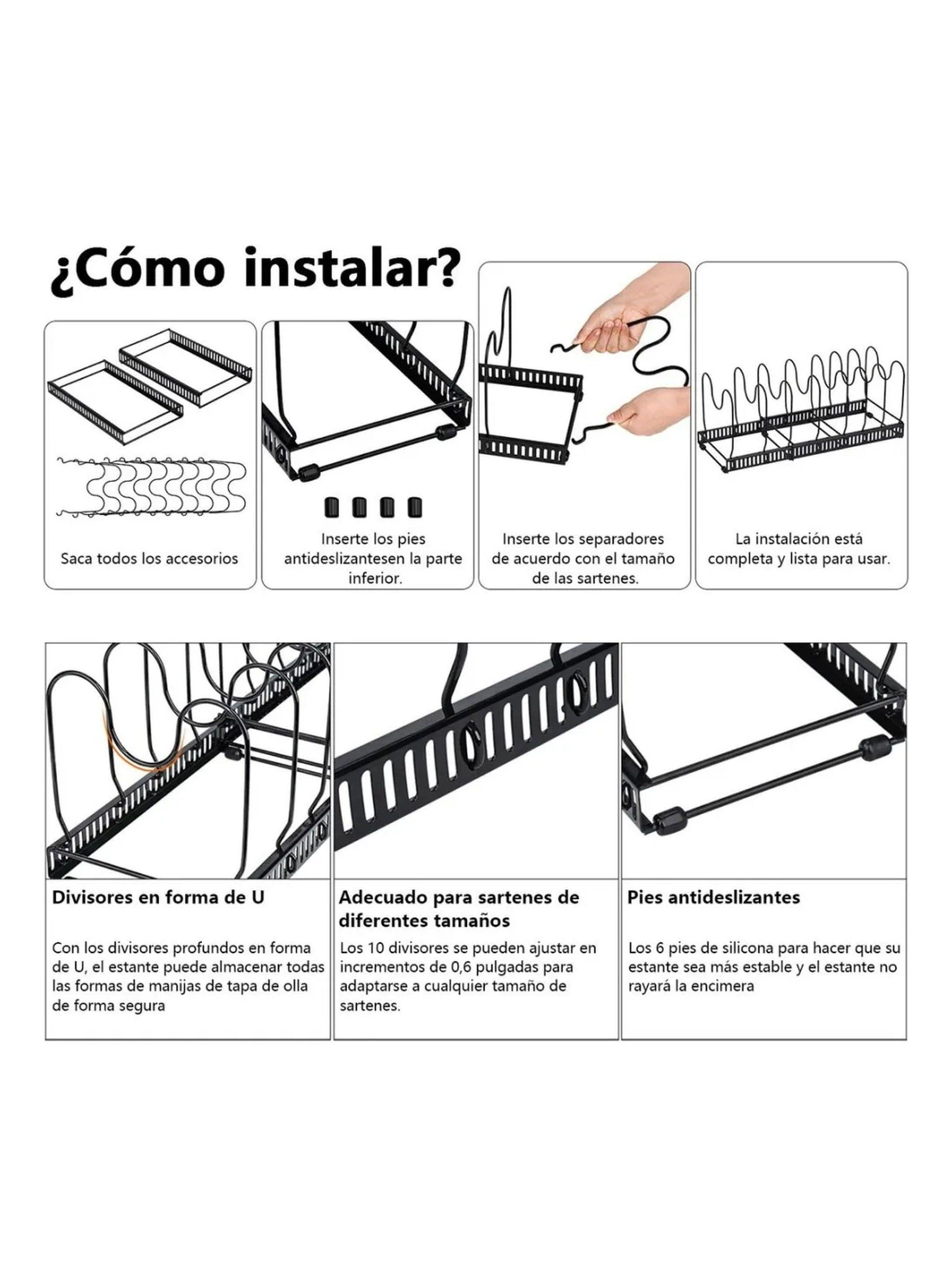 Organizador de Sartenes Expandible de Metal Negro Ajustable-2