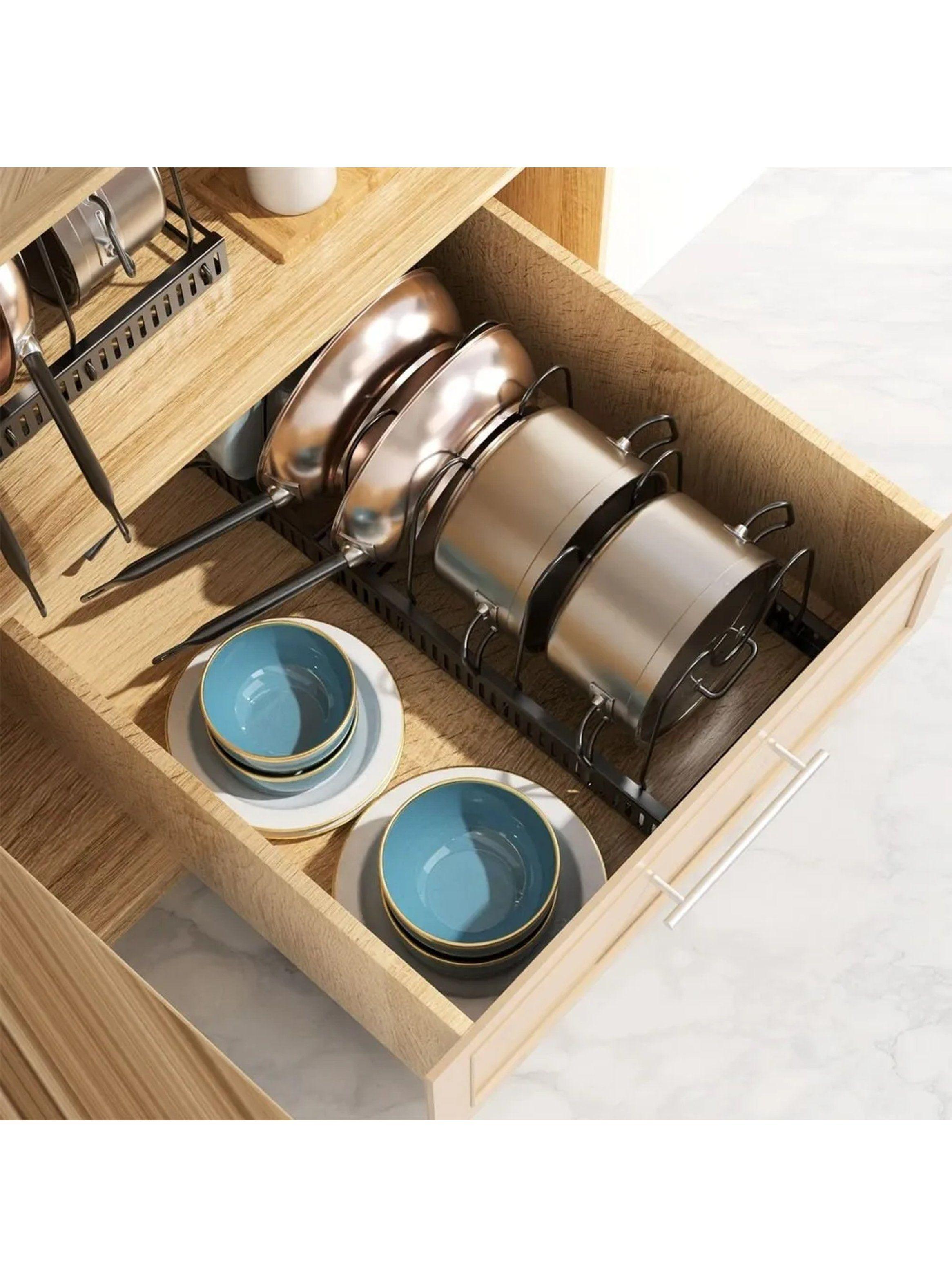 Organizador de Sartenes Expandible de Metal Negro Ajustable-4