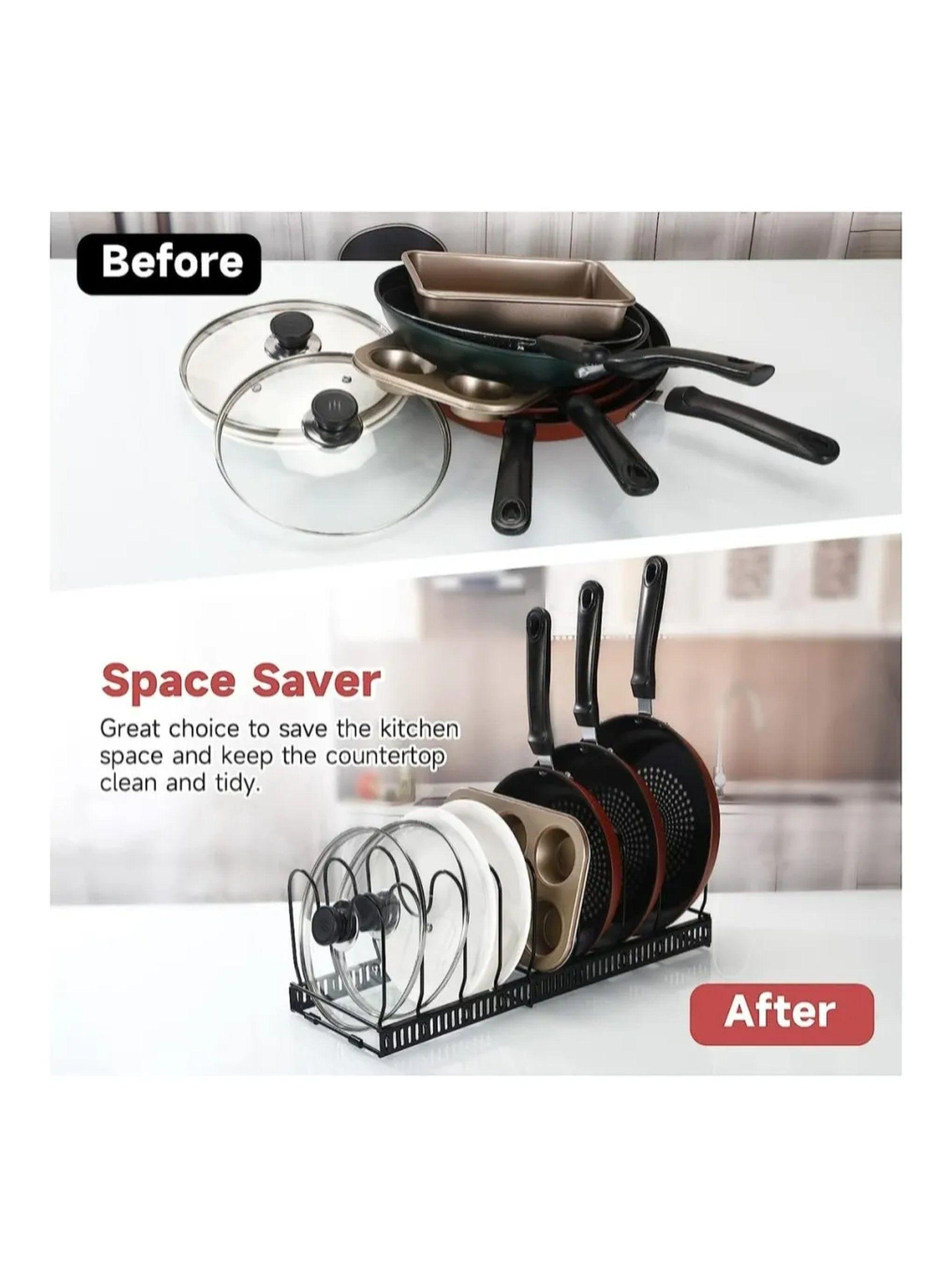 Organizador de Sartenes Expandible de Metal Negro Ajustable-5