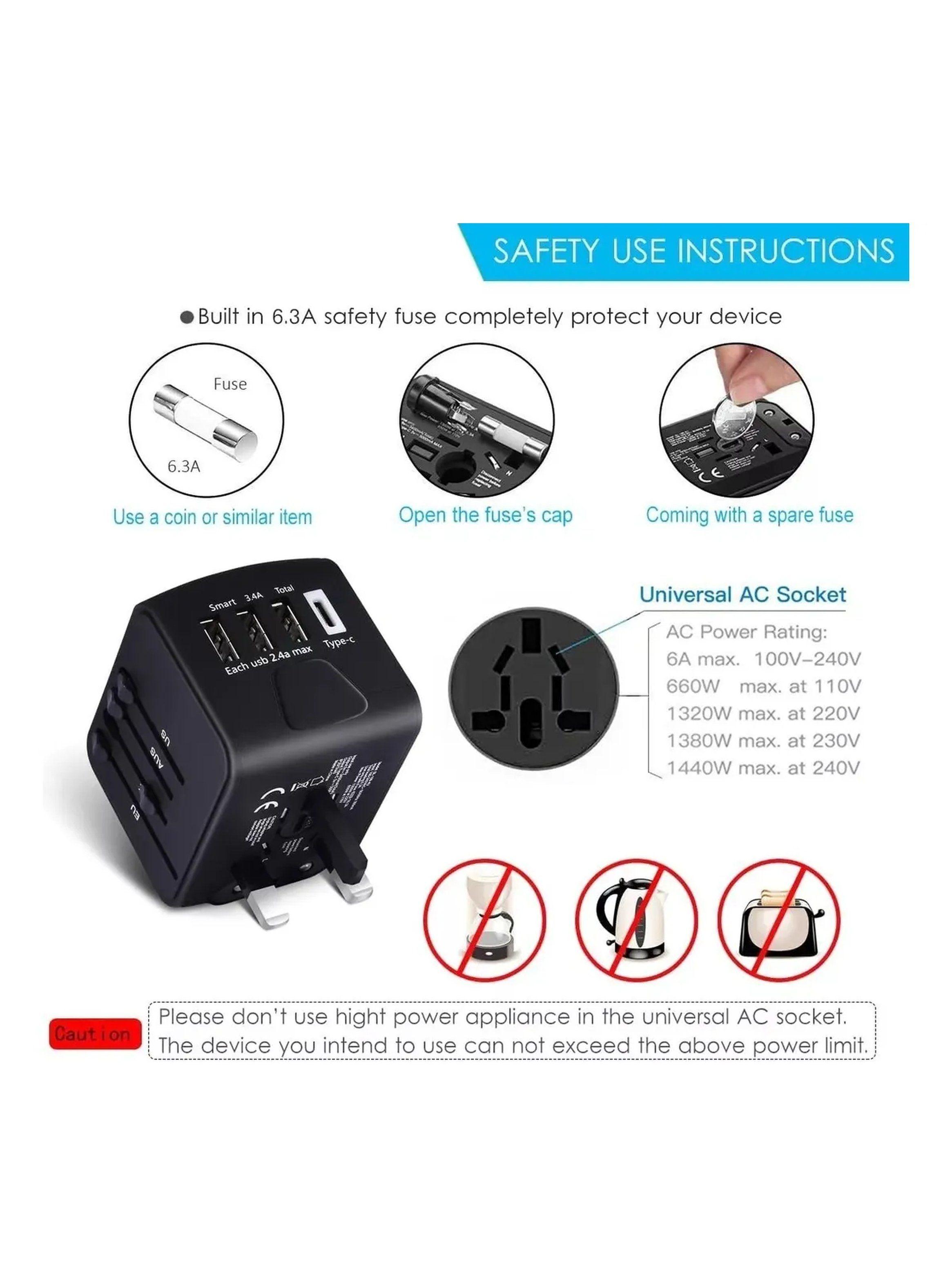 Adaptador de Viaje Universal USB y Tipo-C para UK/EU/US/AUS-2