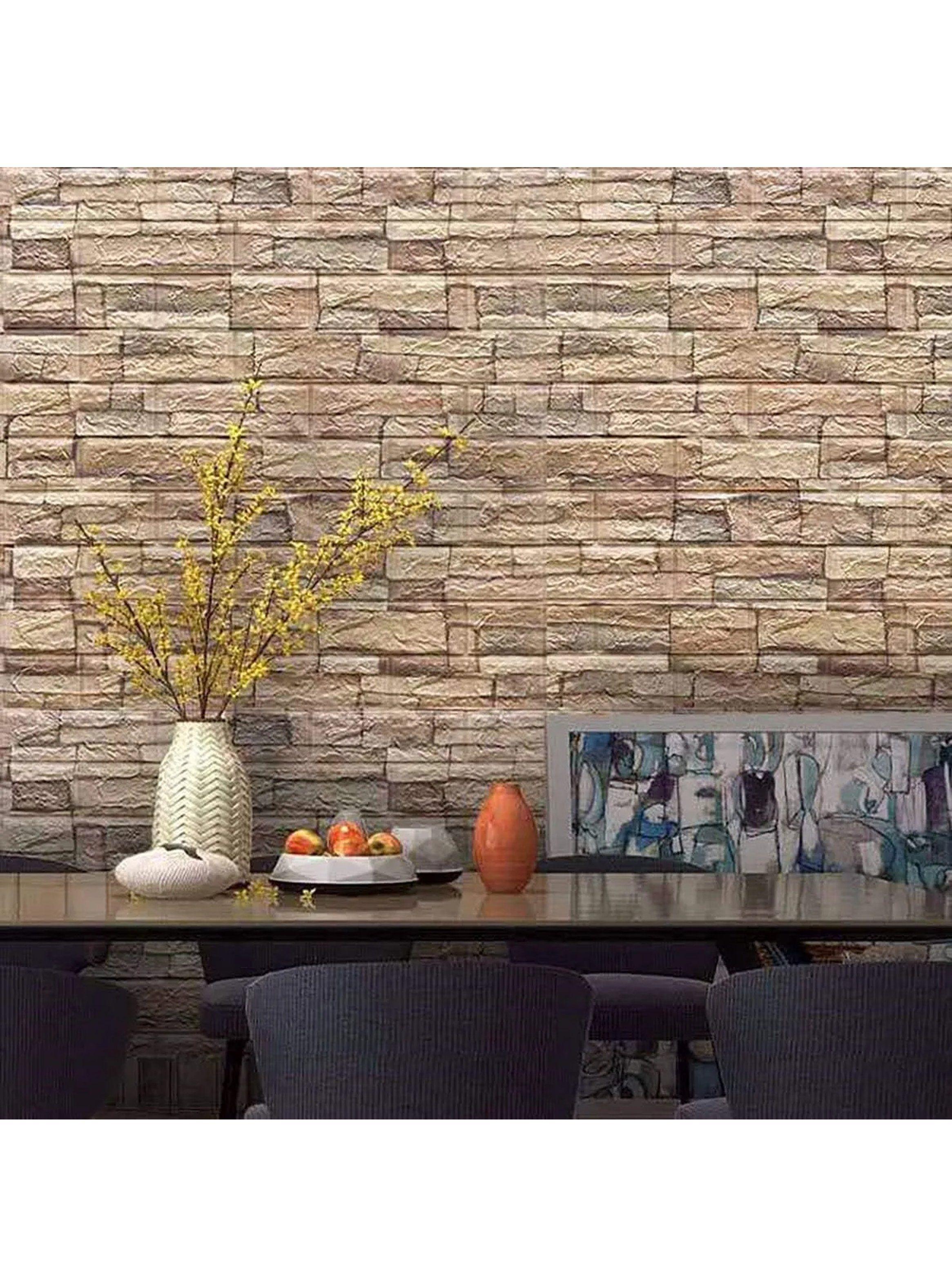 Paneles de Pared 3D Texturizados Adhesivos Imitación Ladrillo Beige-2