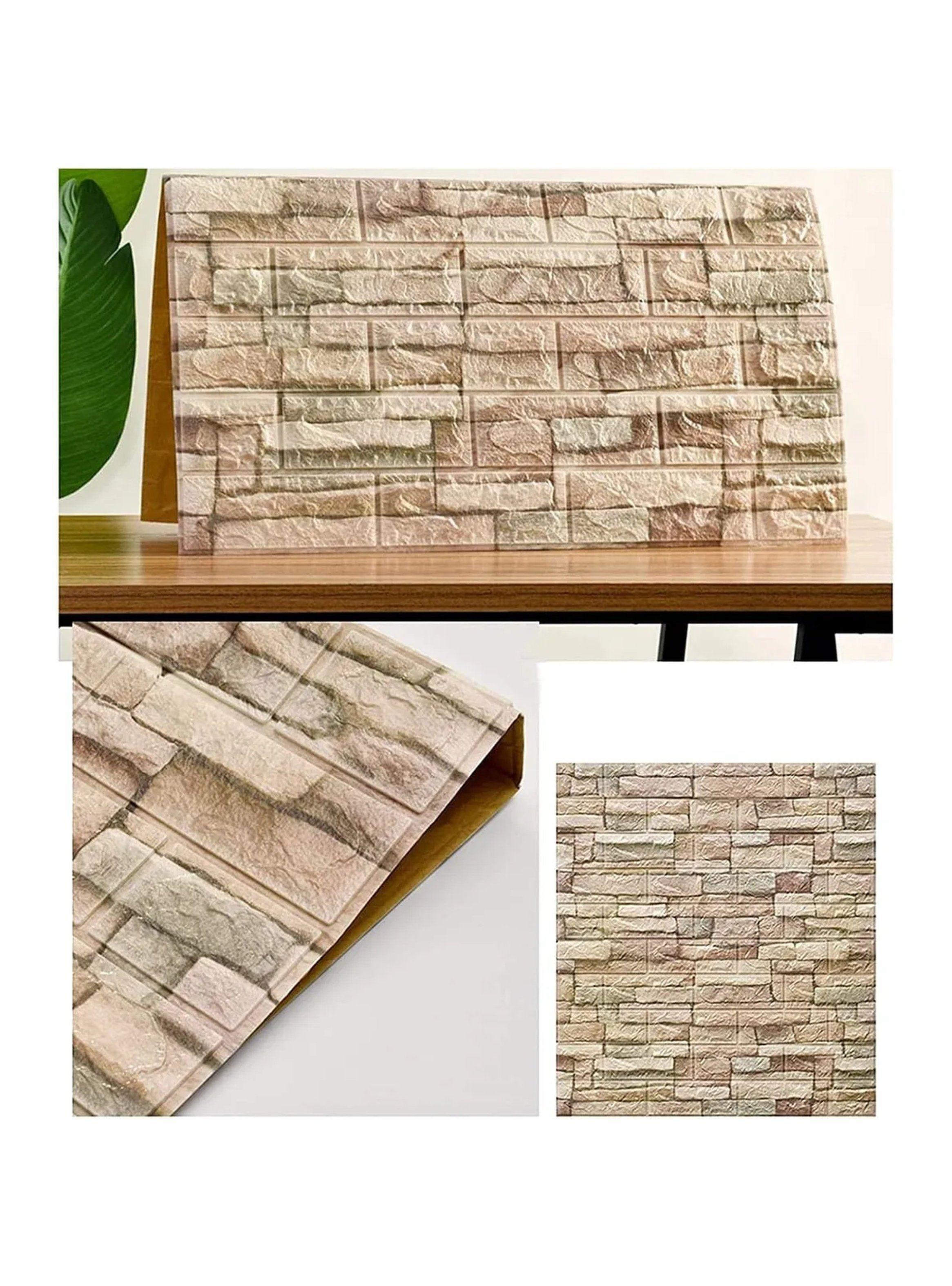 Paneles de Pared 3D Texturizados Adhesivos Imitación Ladrillo Beige-4