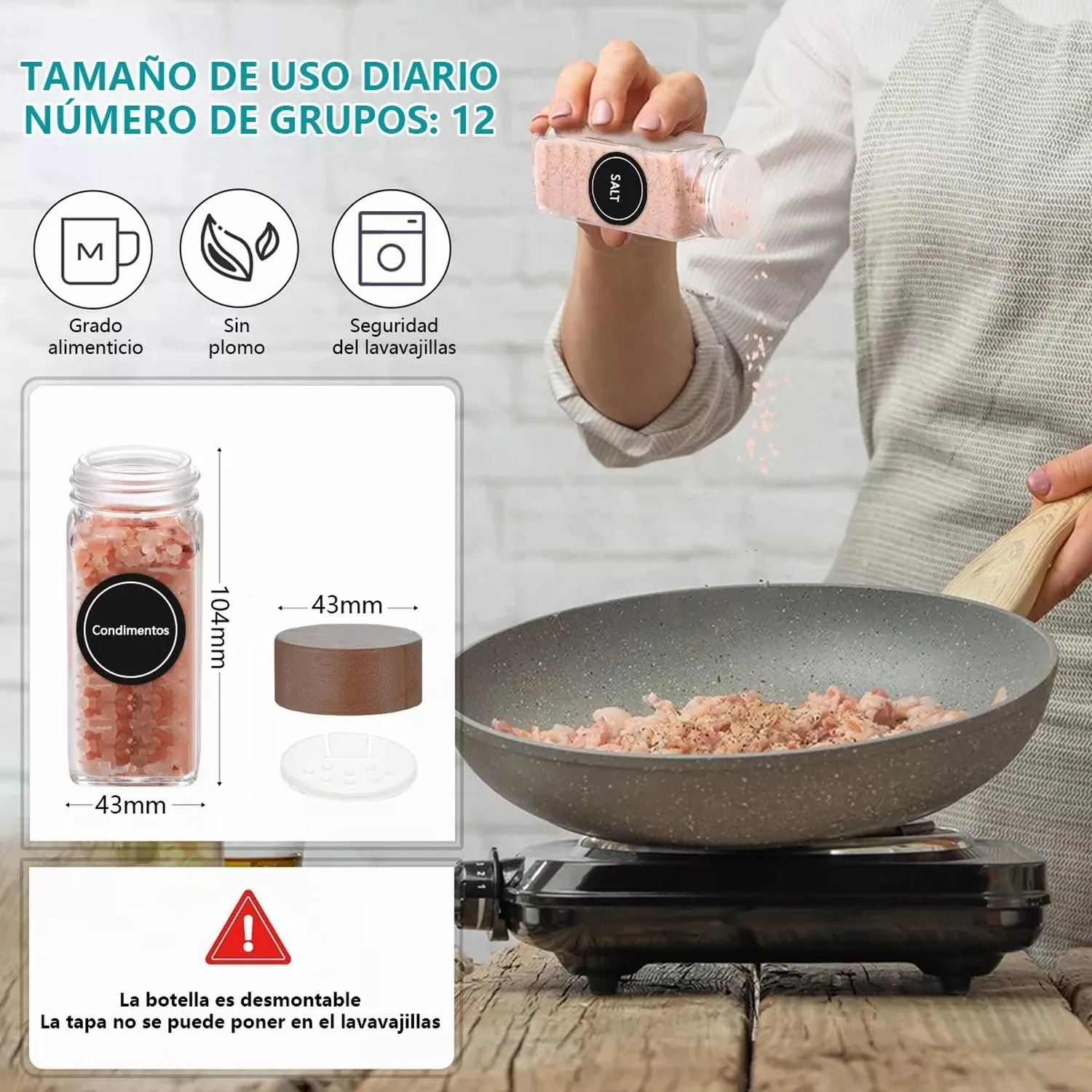 Frascos de Especias Vidrio Transparente Con Tapa Hermética 12 Unidades-2