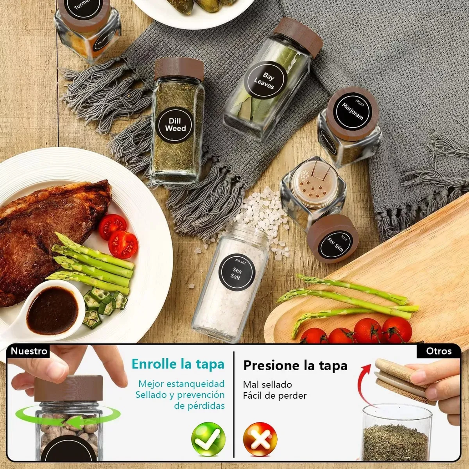 Frascos de Especias Vidrio Transparente Con Tapa Hermética 12 Unidades-3