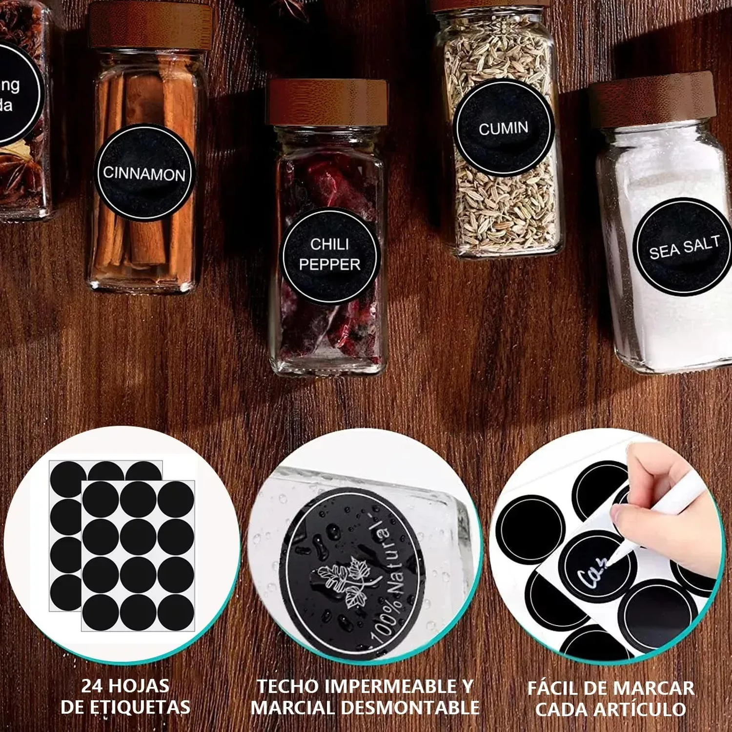 Frascos de Especias Vidrio Transparente Con Tapa Hermética 12 Unidades-7