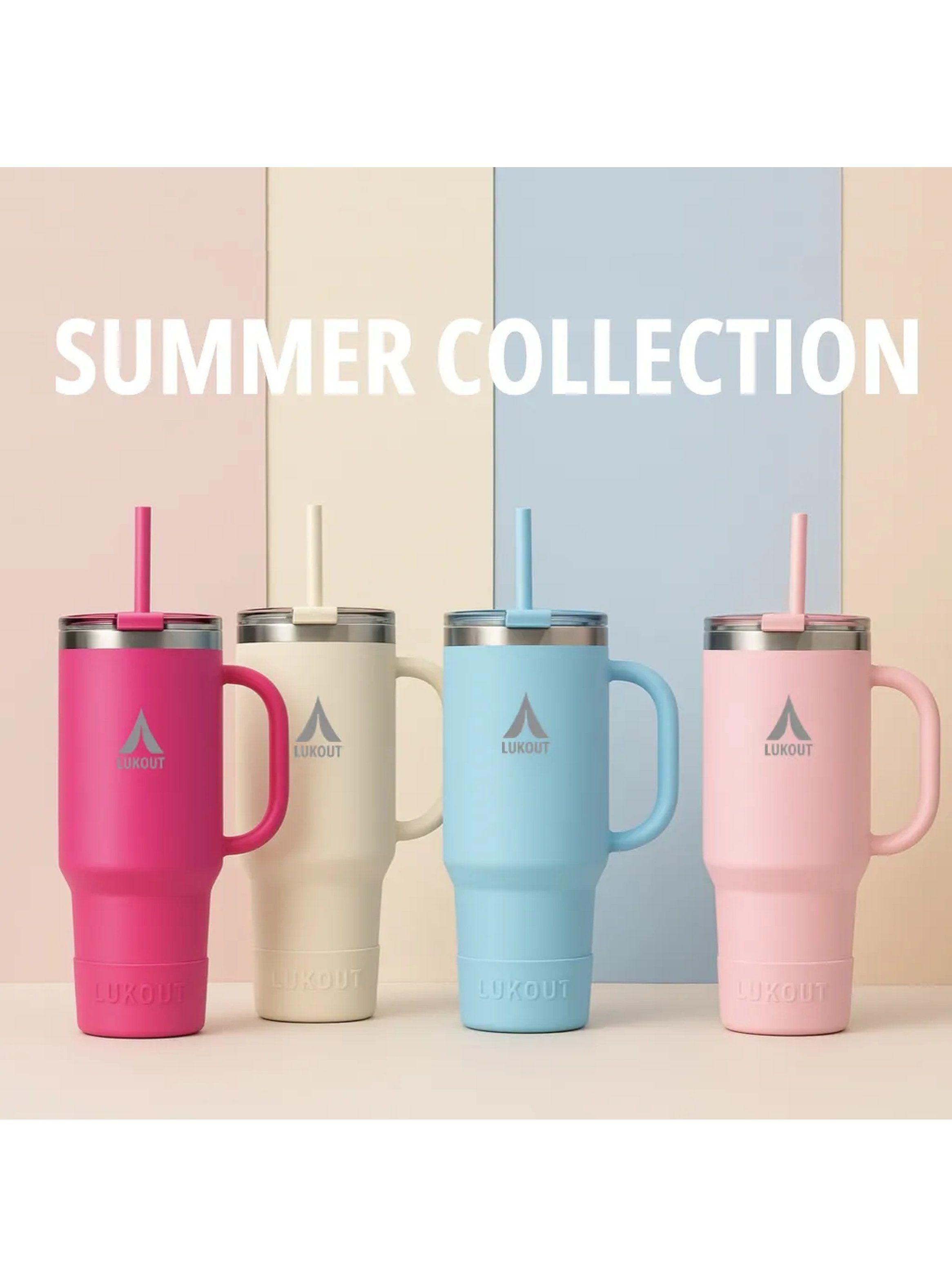 Vaso Térmico Con Tapa Y Bombilla Reutilizable 950ml Rosado Pastel-2