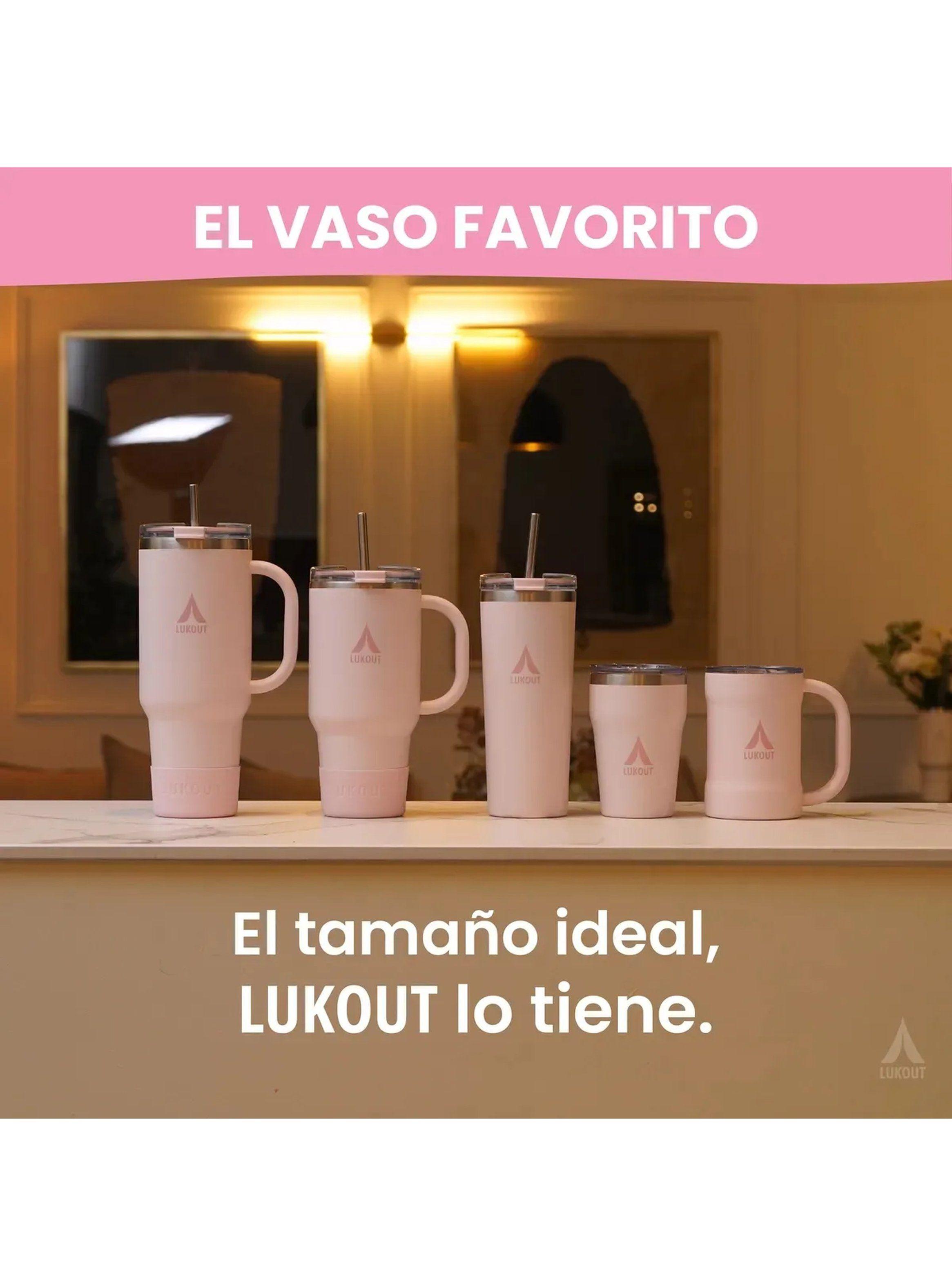 Vaso Térmico Con Tapa Y Bombilla Reutilizable 950ml Rosado Pastel-5