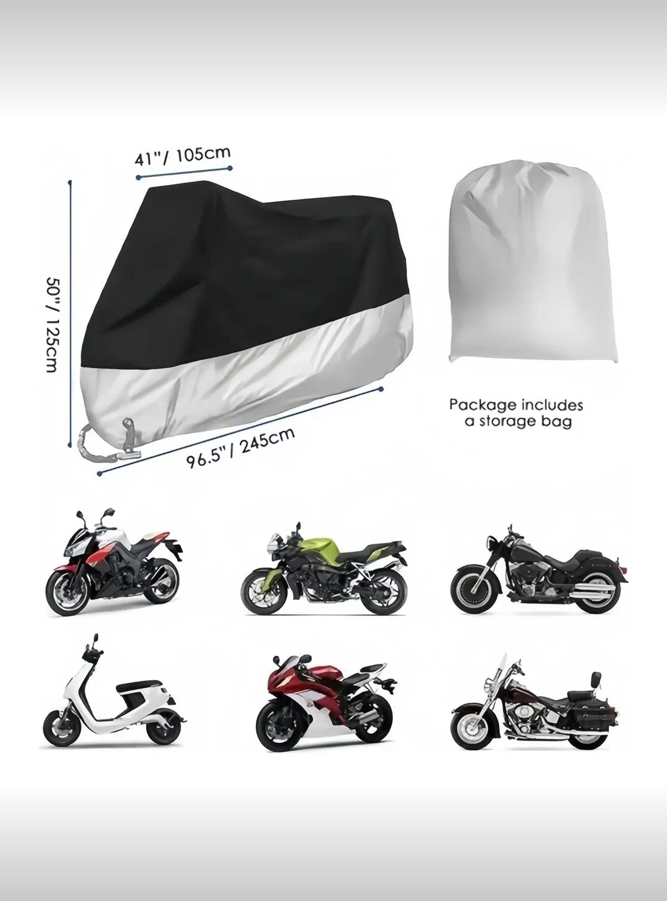 Cubierta Para Moto Impermeable Resistente al Viento 245cm Negra Y Plata-2