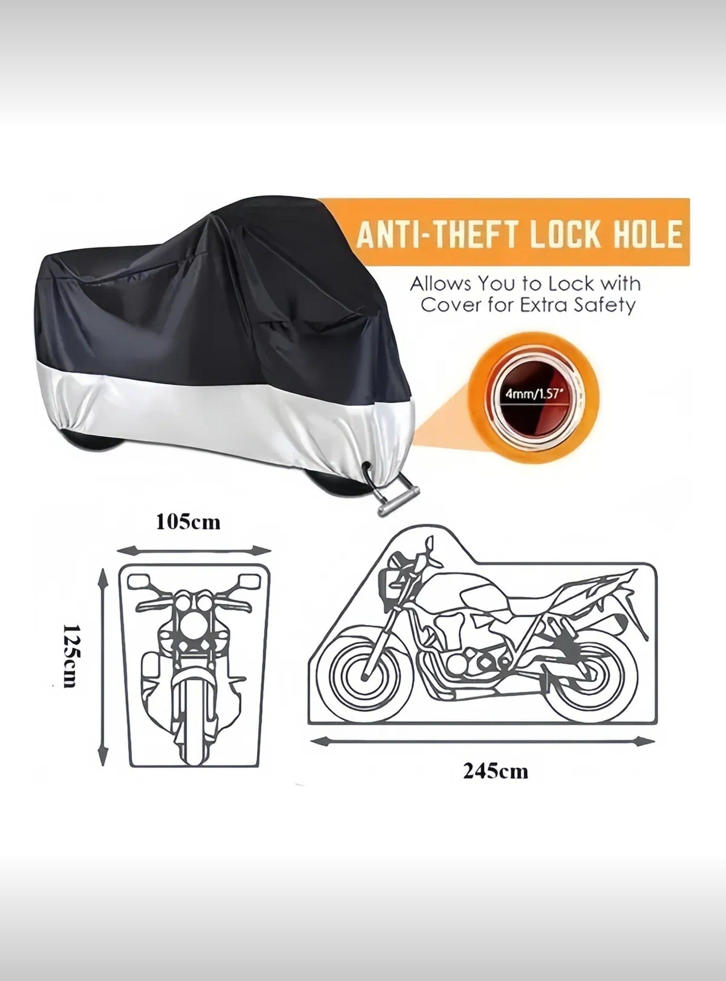 Cubierta Para Moto Impermeable Resistente al Viento 245cm Negra Y Plata-3