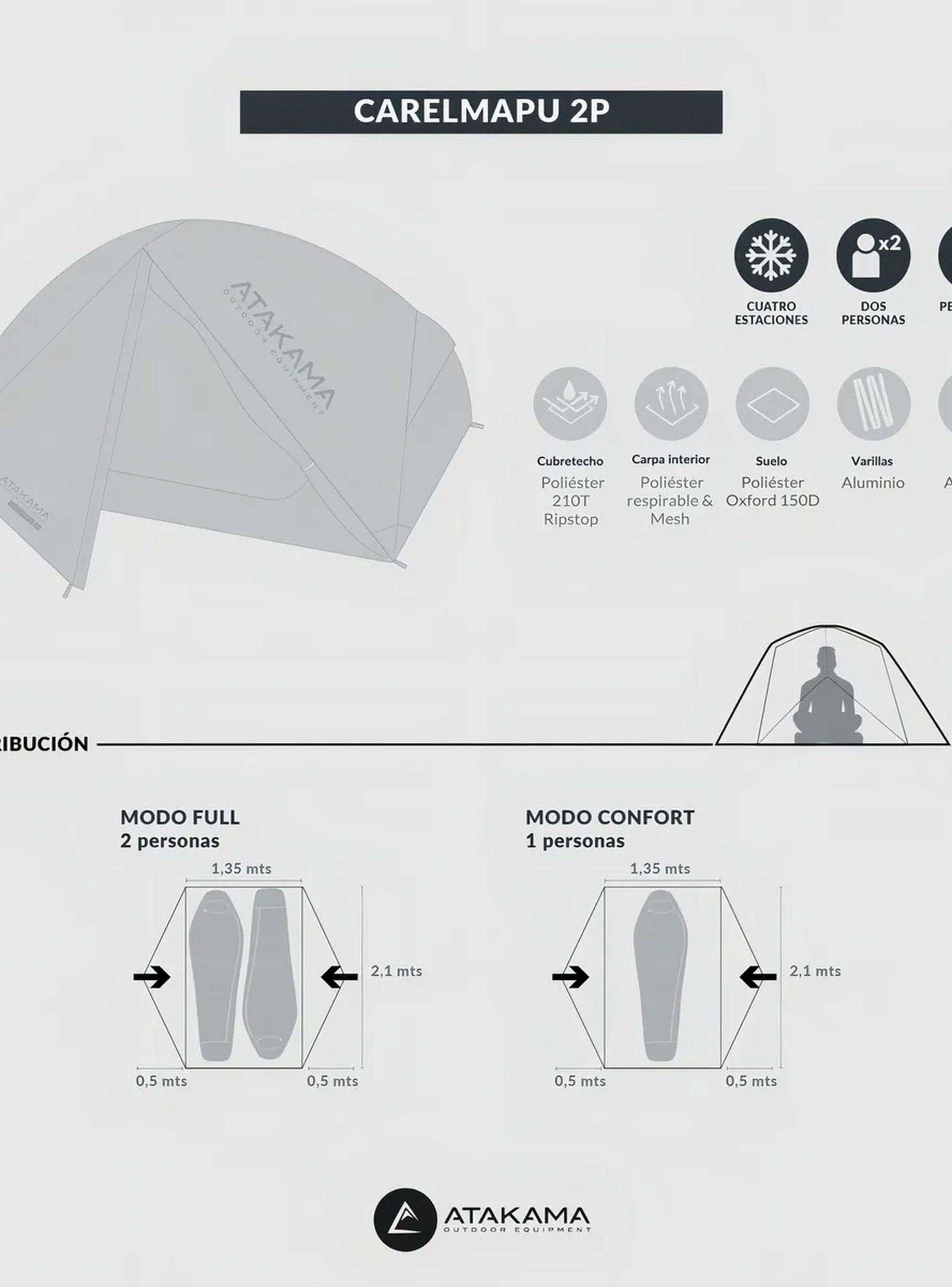 Carpa Camping Resistente Impermeable 2 Personas Verde-4