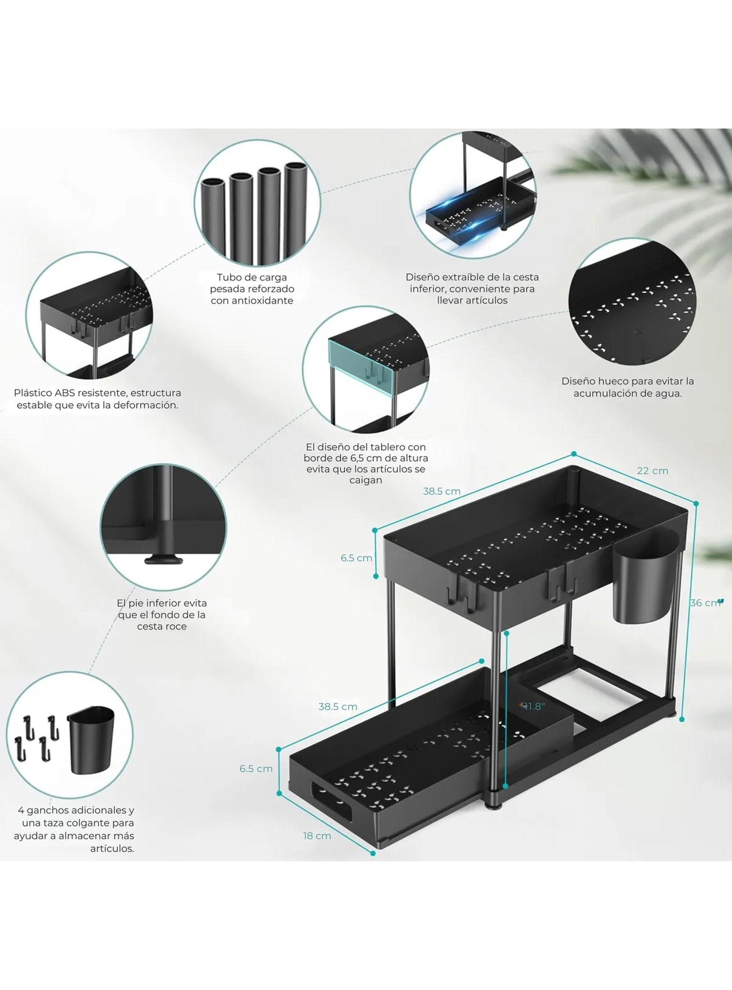 Organizador de Almacenamiento Multifuncional de Plástico ABS Negro Ajustable-2