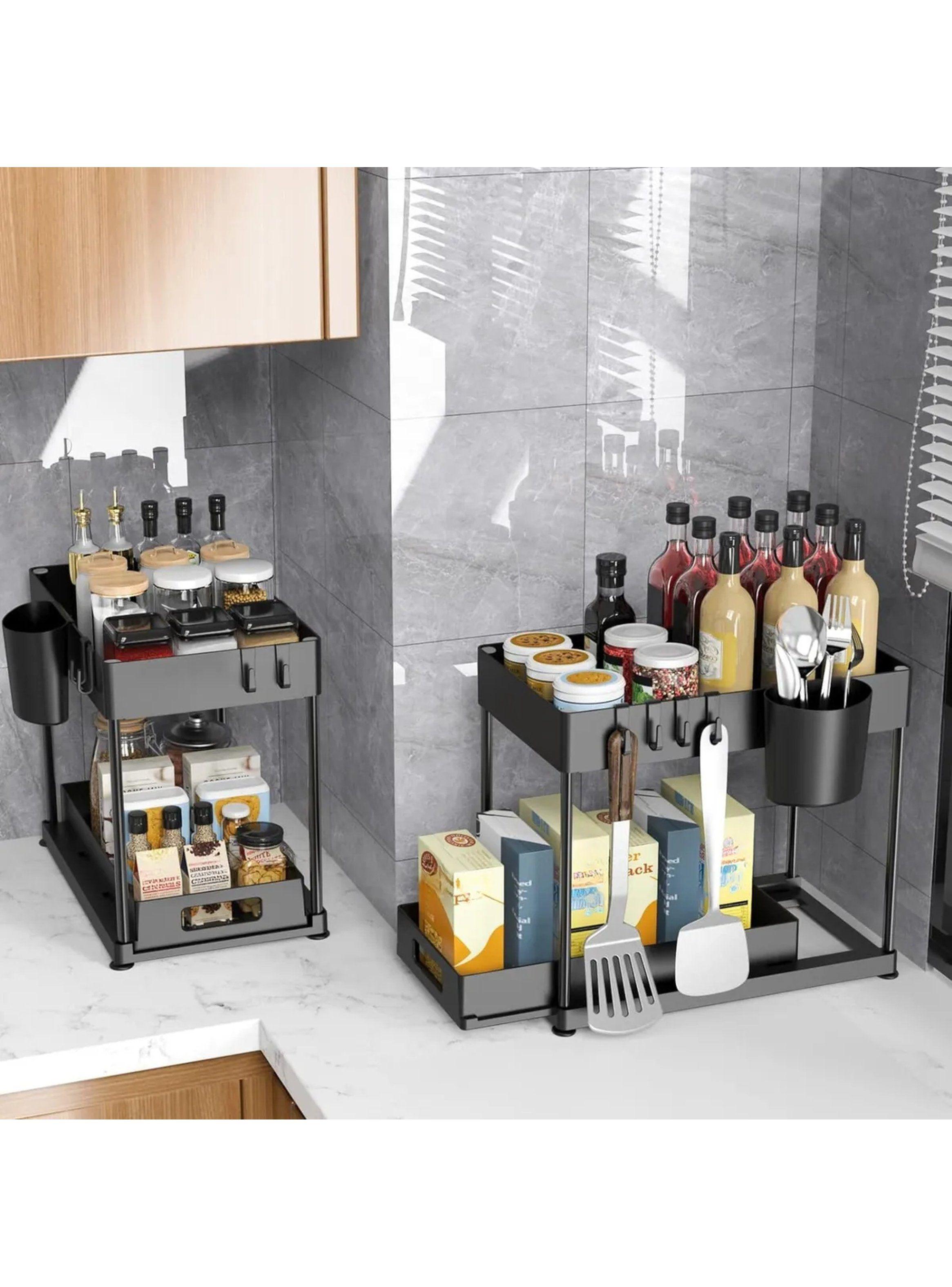 Organizador de Almacenamiento Multifuncional de Plástico ABS Negro Ajustable-3