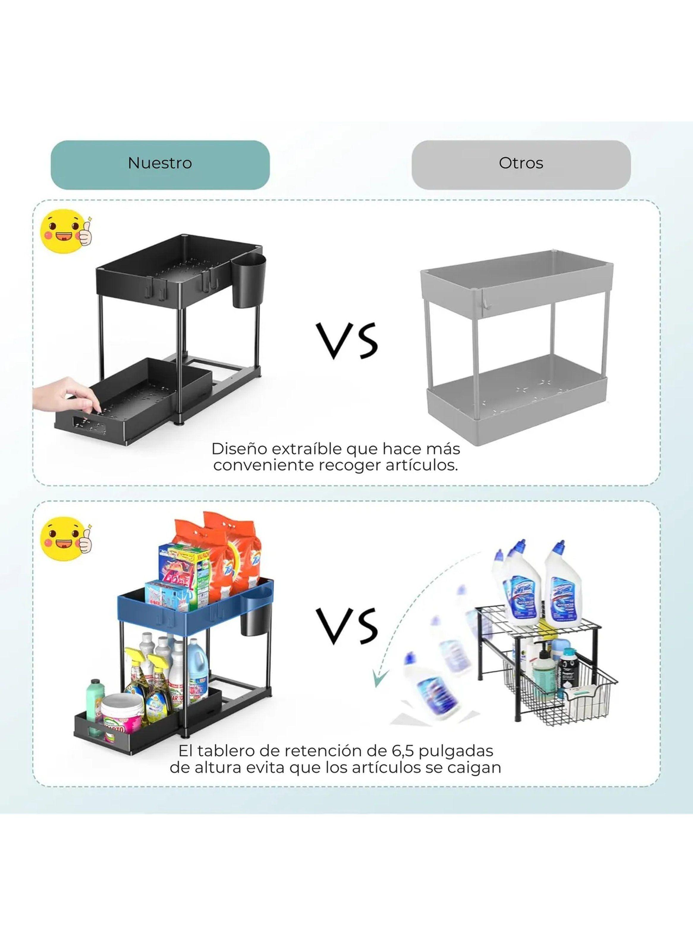 Organizador de Almacenamiento Multifuncional de Plástico ABS Negro Ajustable-6