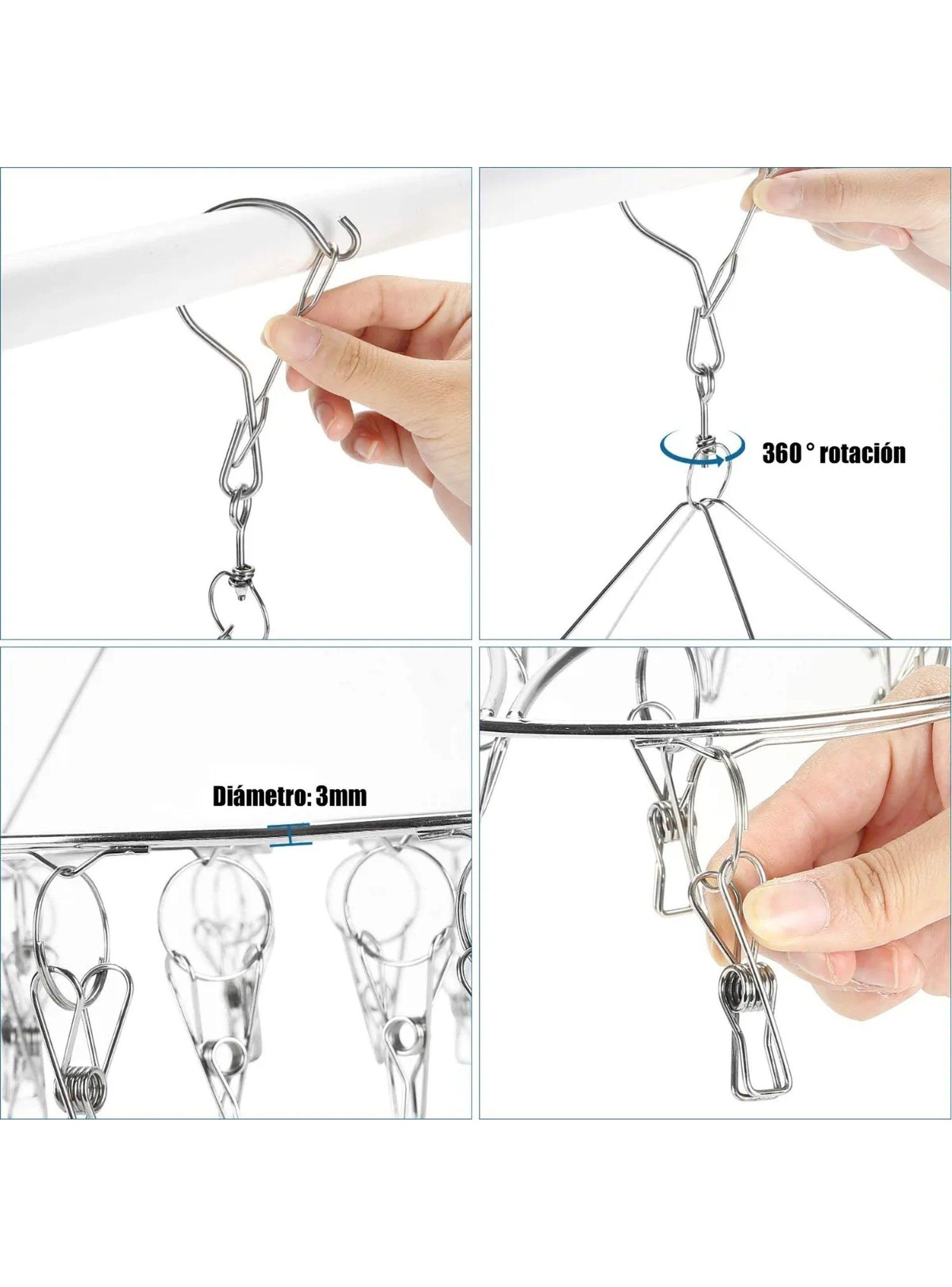 Tendedero De Ropa Plegable Acero Inoxidable 40 Pinzas Rotación 360°-2