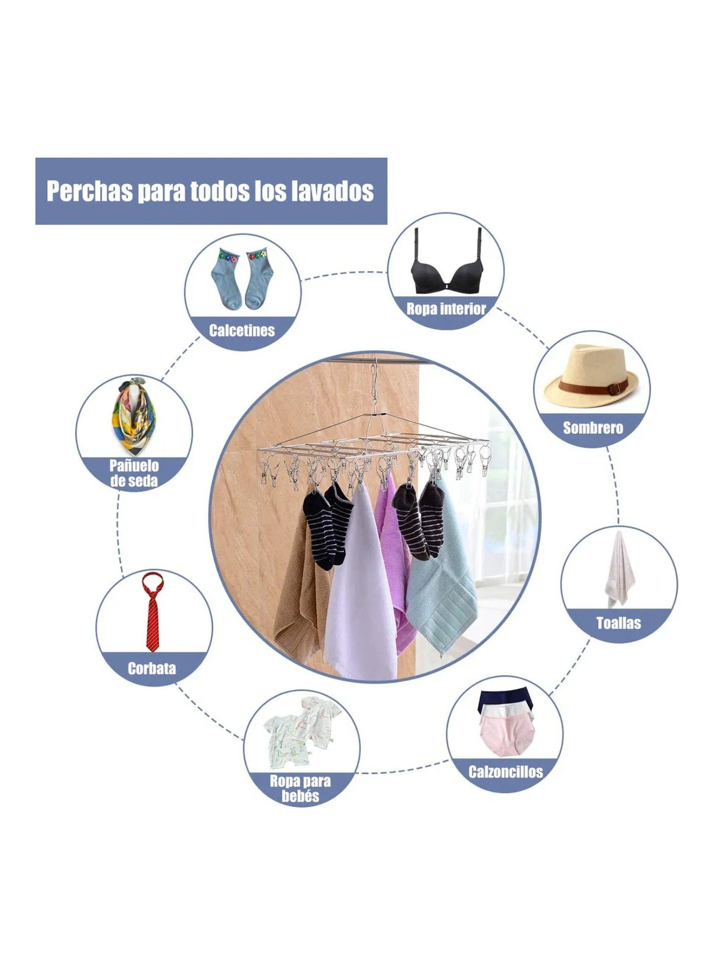 Tendedero De Ropa Plegable Acero Inoxidable 40 Pinzas Rotación 360°-3