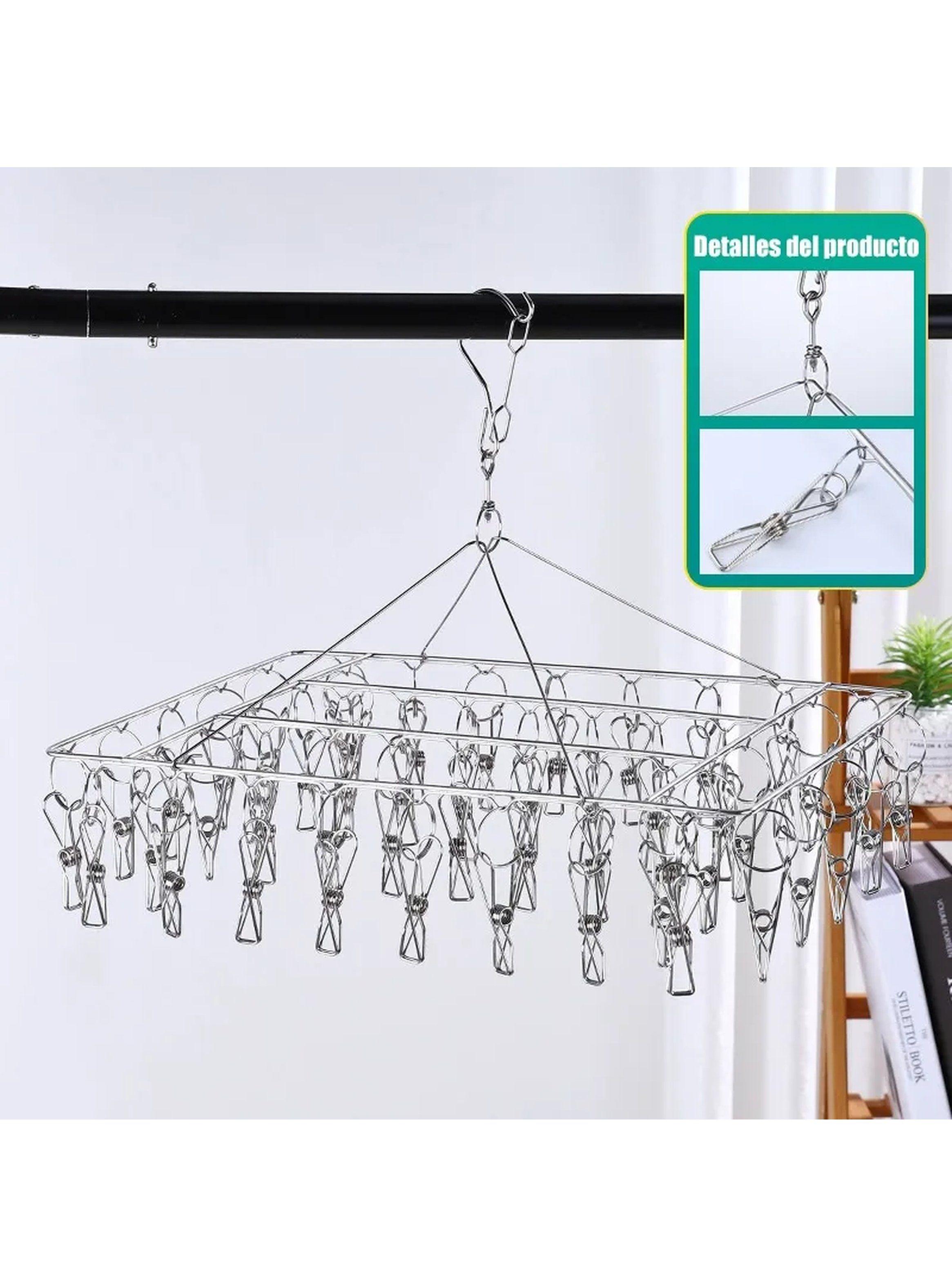 Tendedero De Ropa Plegable Acero Inoxidable 40 Pinzas Rotación 360°-4