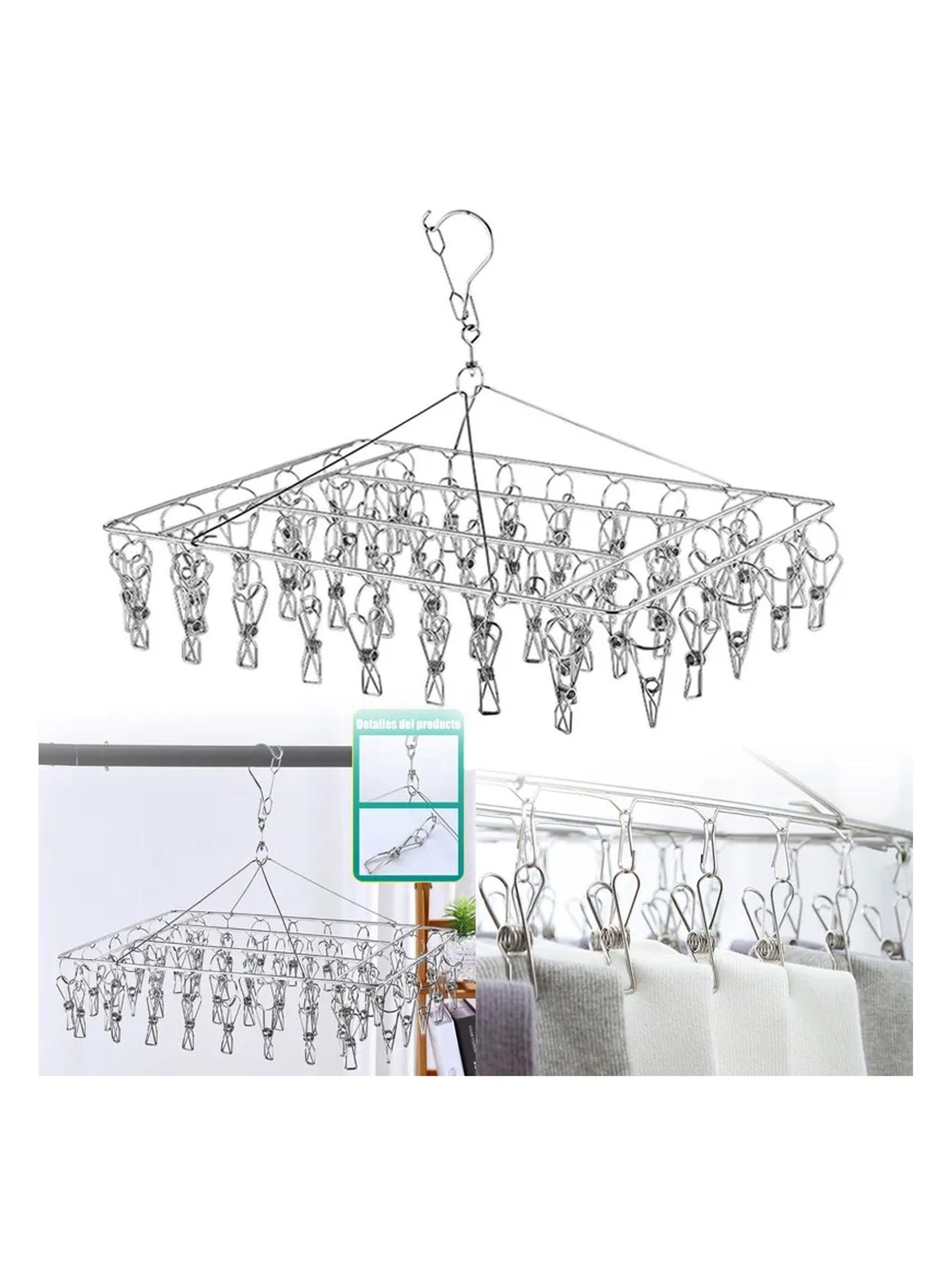 Tendedero De Ropa Plegable Acero Inoxidable 40 Pinzas Rotación 360°-9