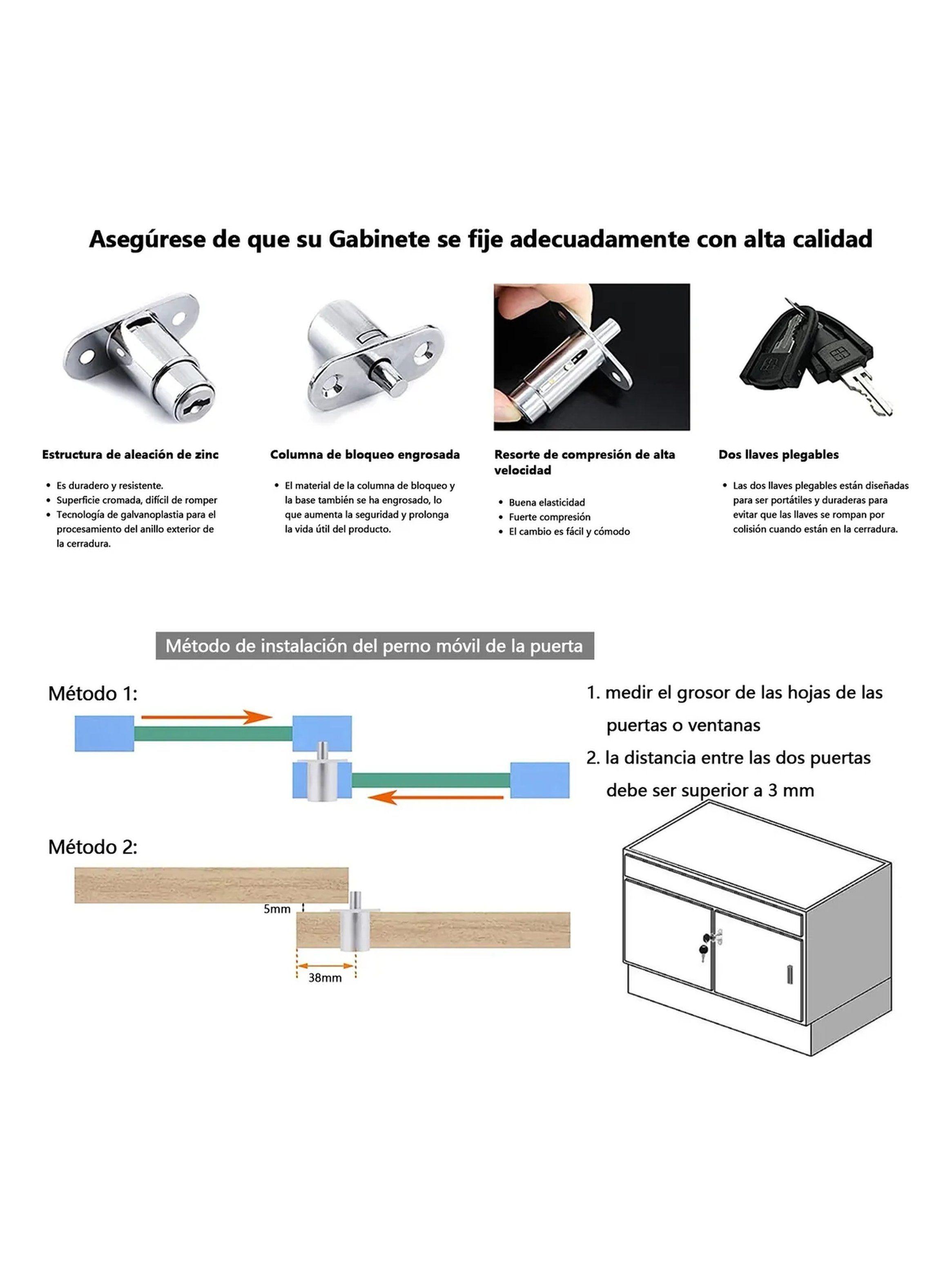 Cerraduras de Seguridad Para Gabinete Cilíndricas Cromadas x12 Con Llaves-2