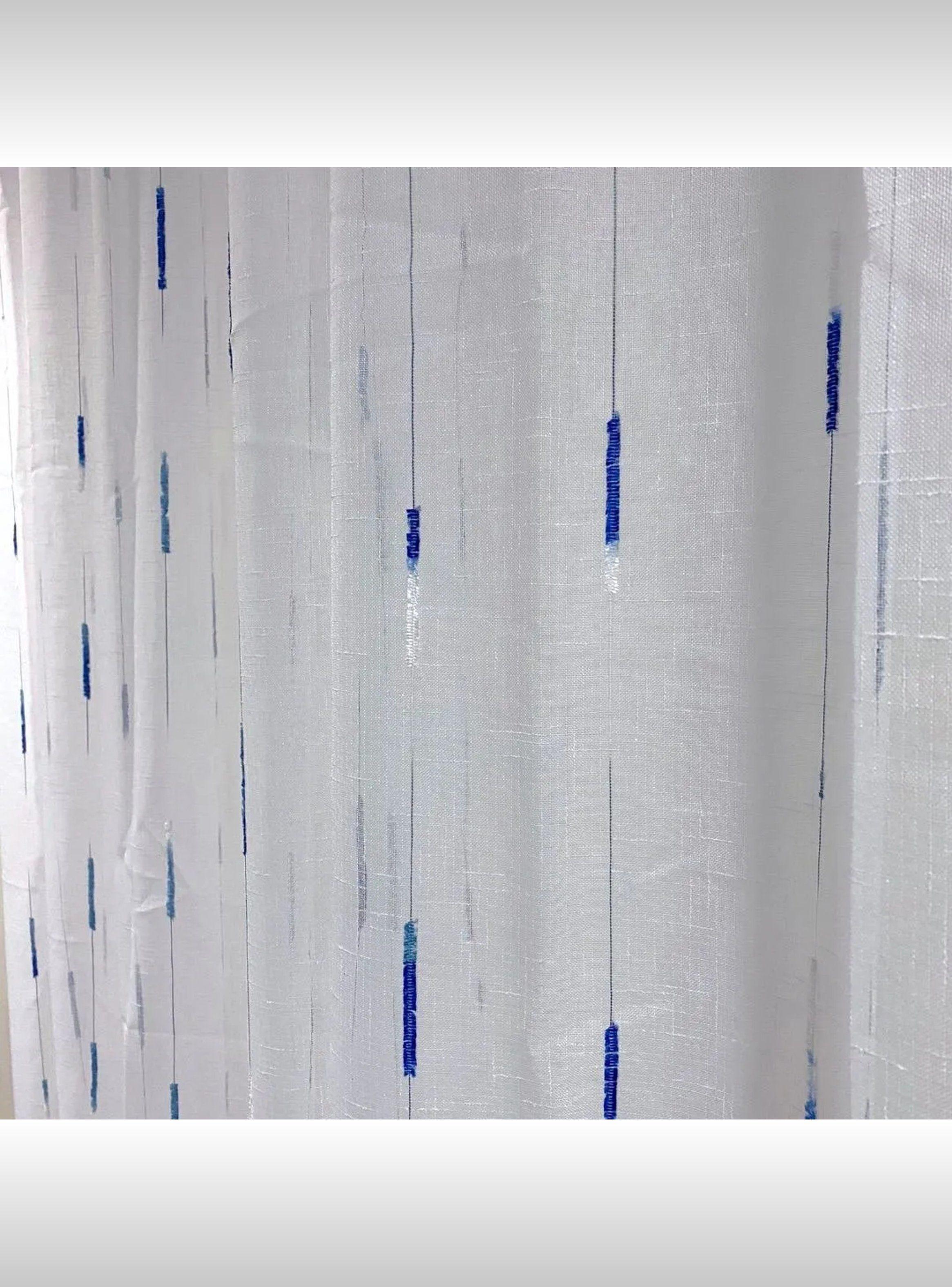 Cortinas Transparentes Diseño Rayas Azules Blancas-0