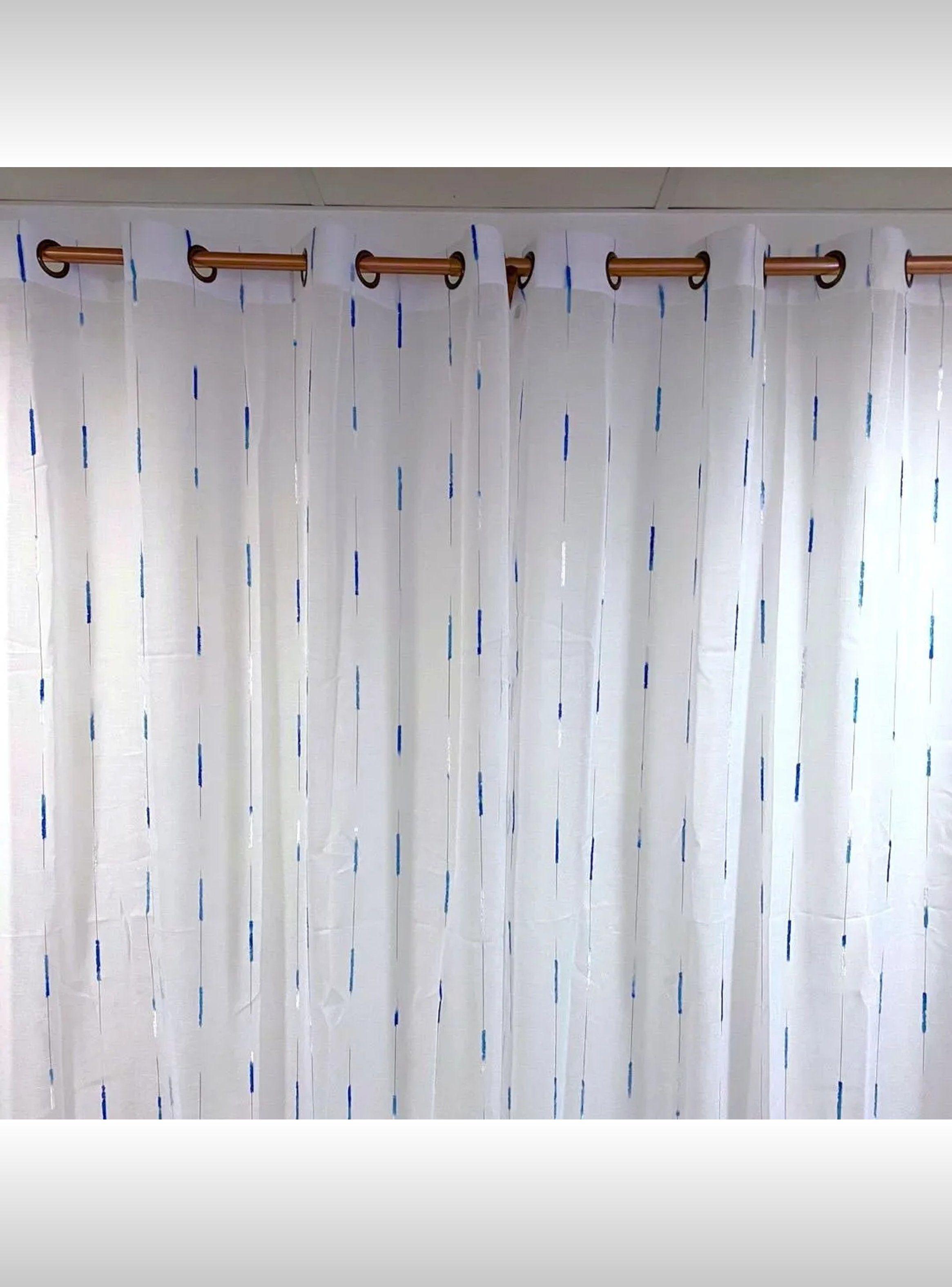 Cortinas Transparentes Diseño Rayas Azules Blancas-3