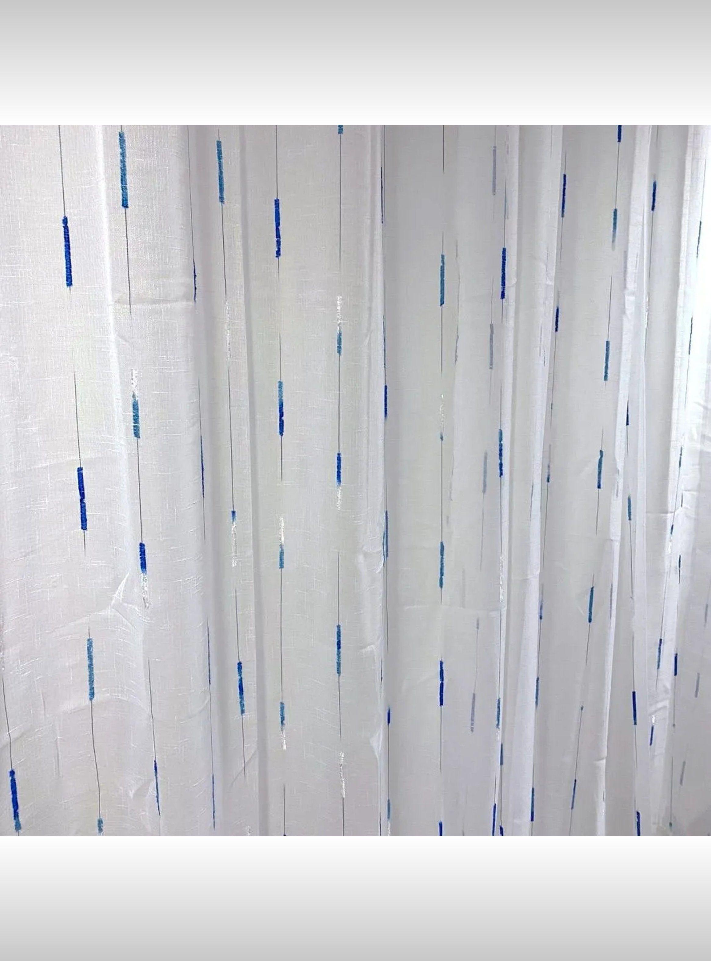 Cortinas Transparentes Diseño Rayas Azules Blancas-4
