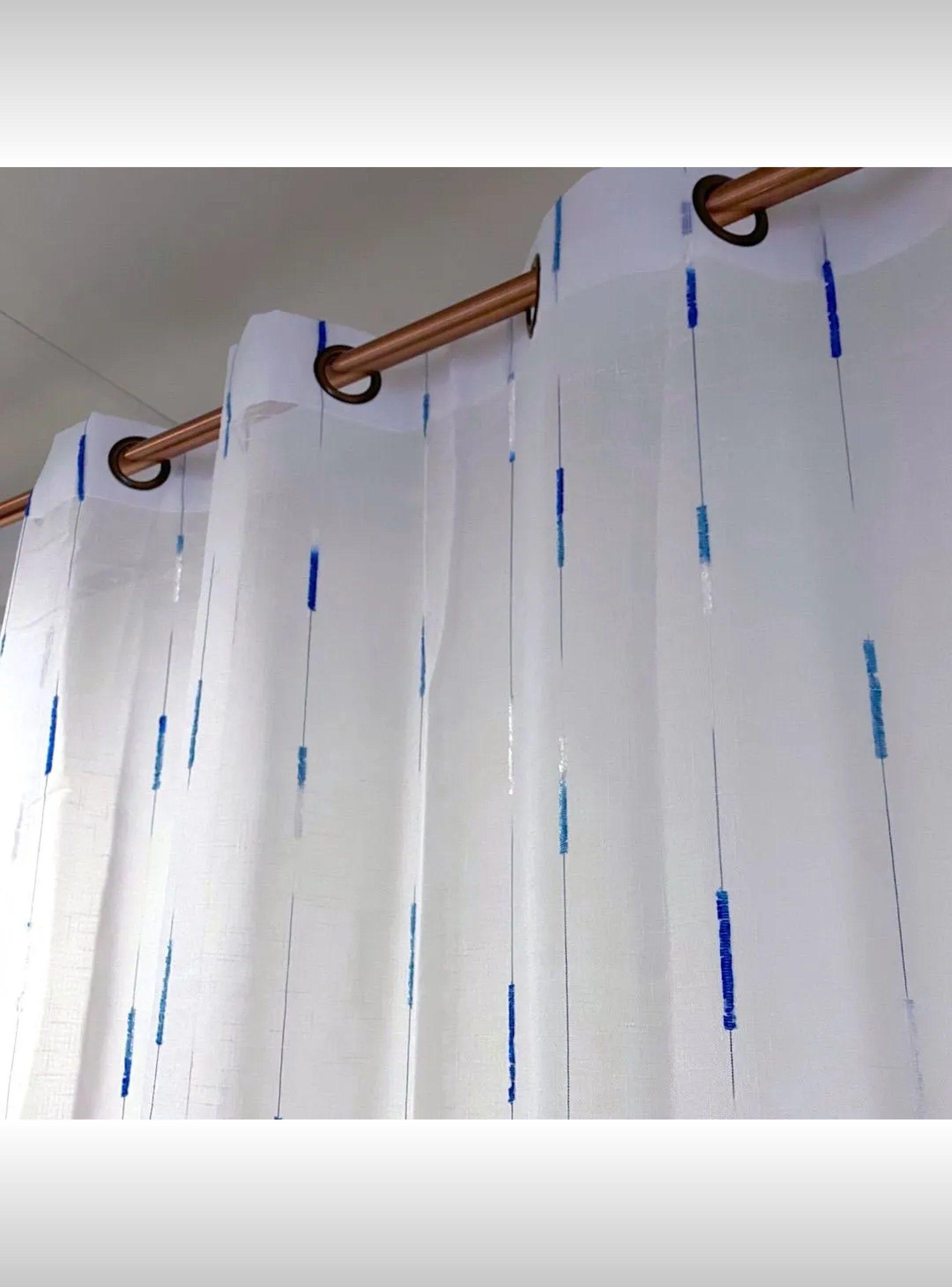 Cortinas Transparentes Diseño Rayas Azules Blancas-5