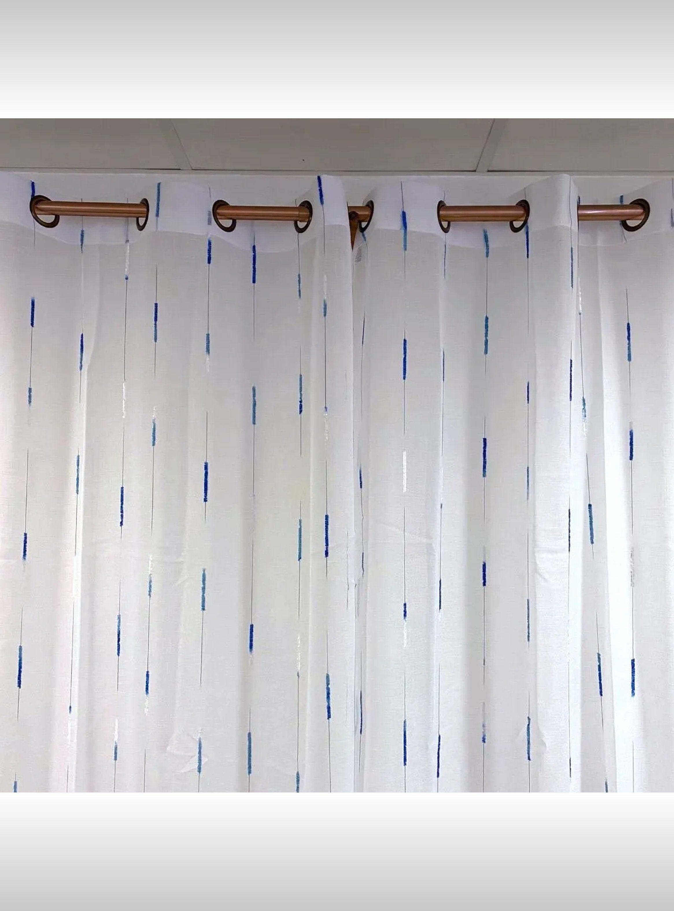 Cortinas Transparentes Diseño Rayas Azules Blancas-8