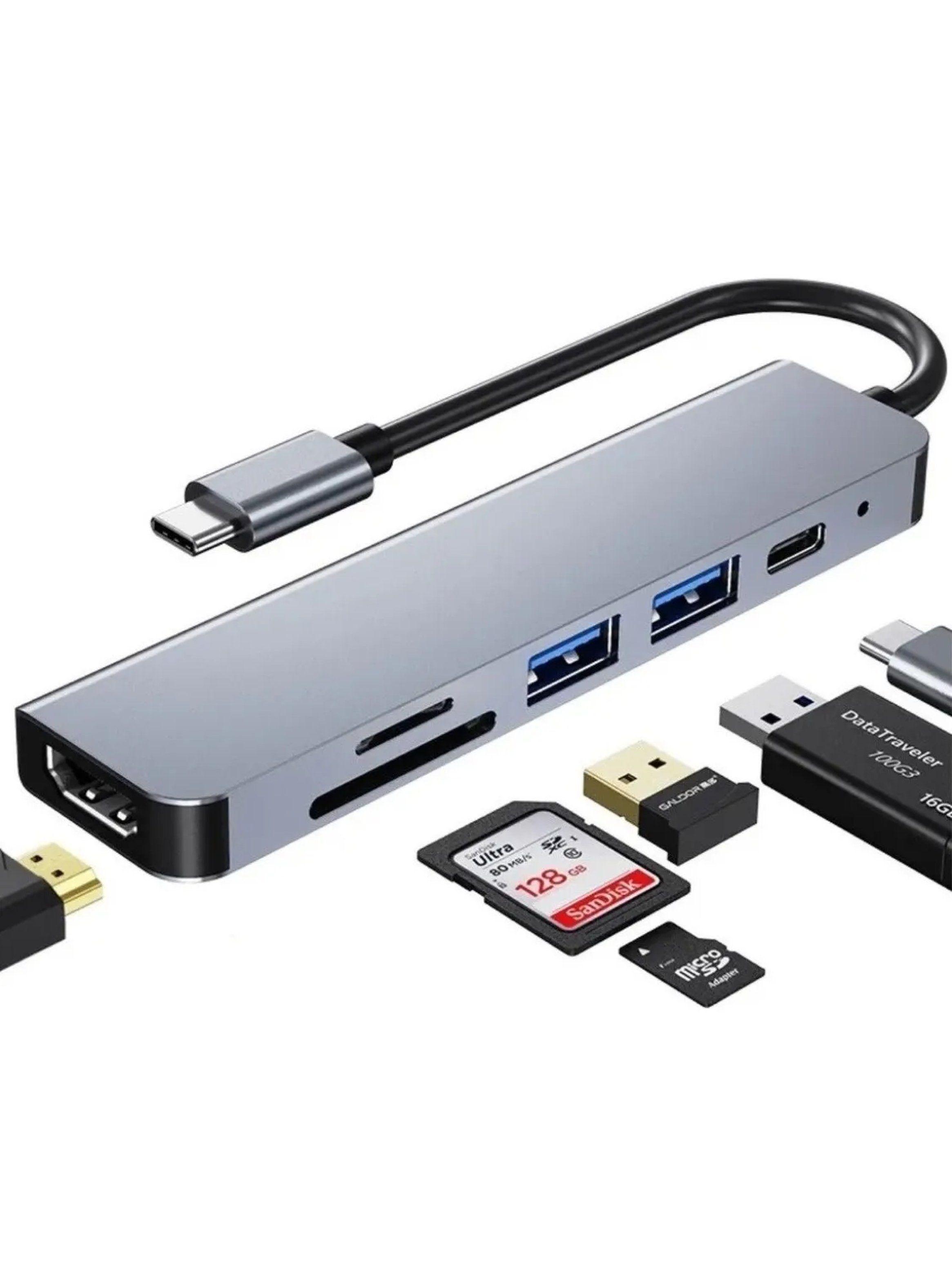 Hub USB-C 6-en-1 HDMI SD/TF USB 3.0 Carga-0