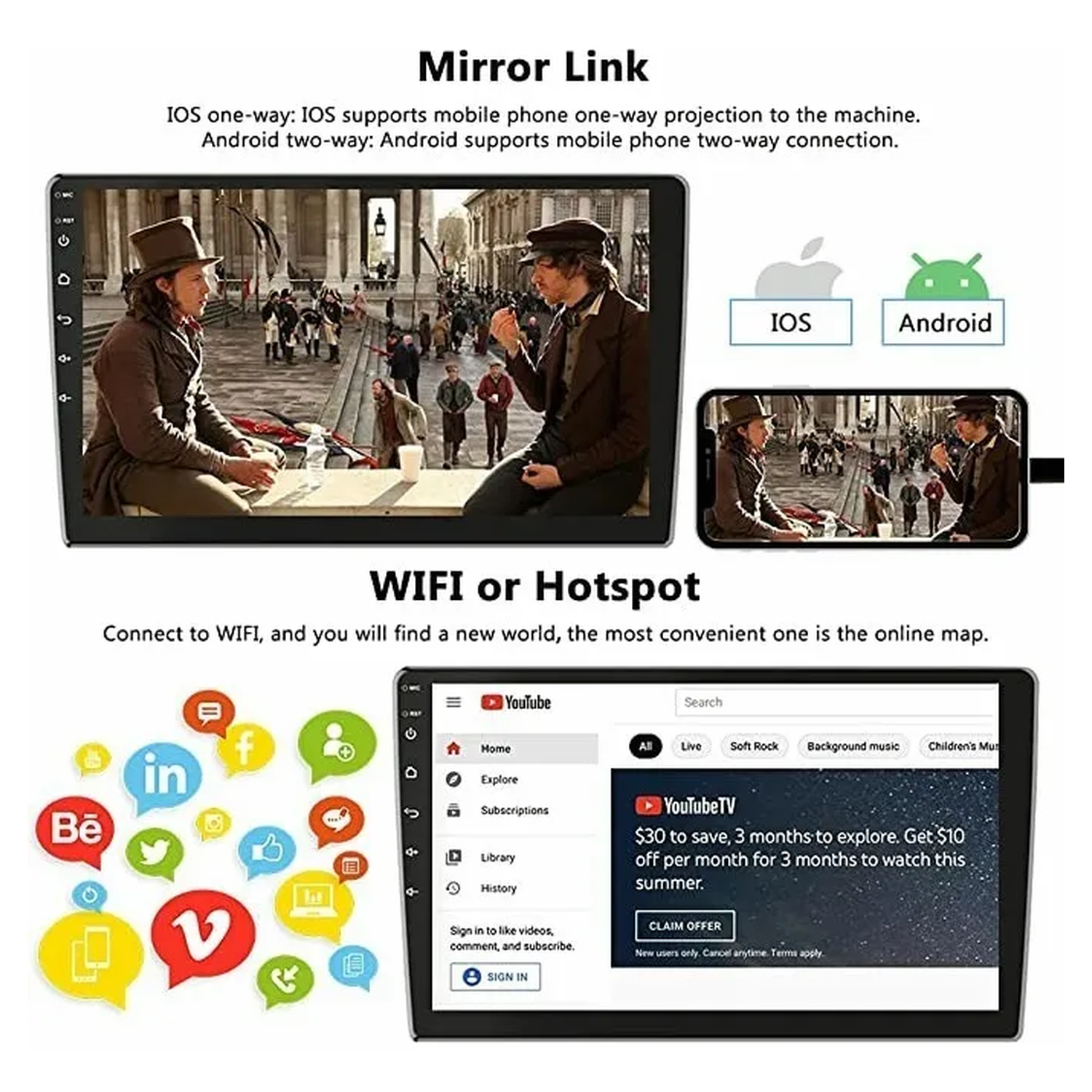 Radio Para Auto Android 9 Pulgadas Pantalla Táctil Bluetooth GPS WiFi-2
